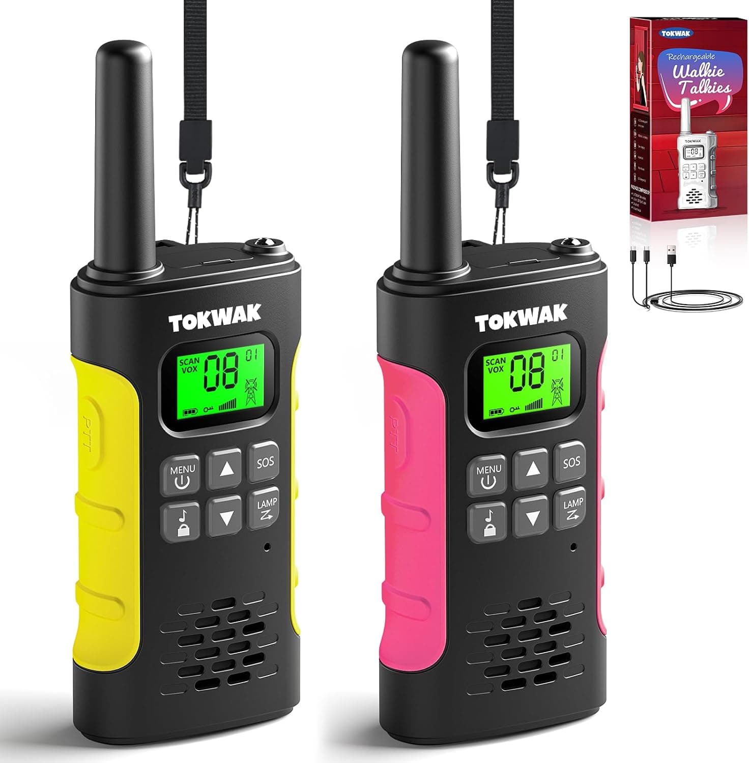 Walkie Talkie Recargable de Largo Alcance para Niños Adultos USB-C 2 Piezas
