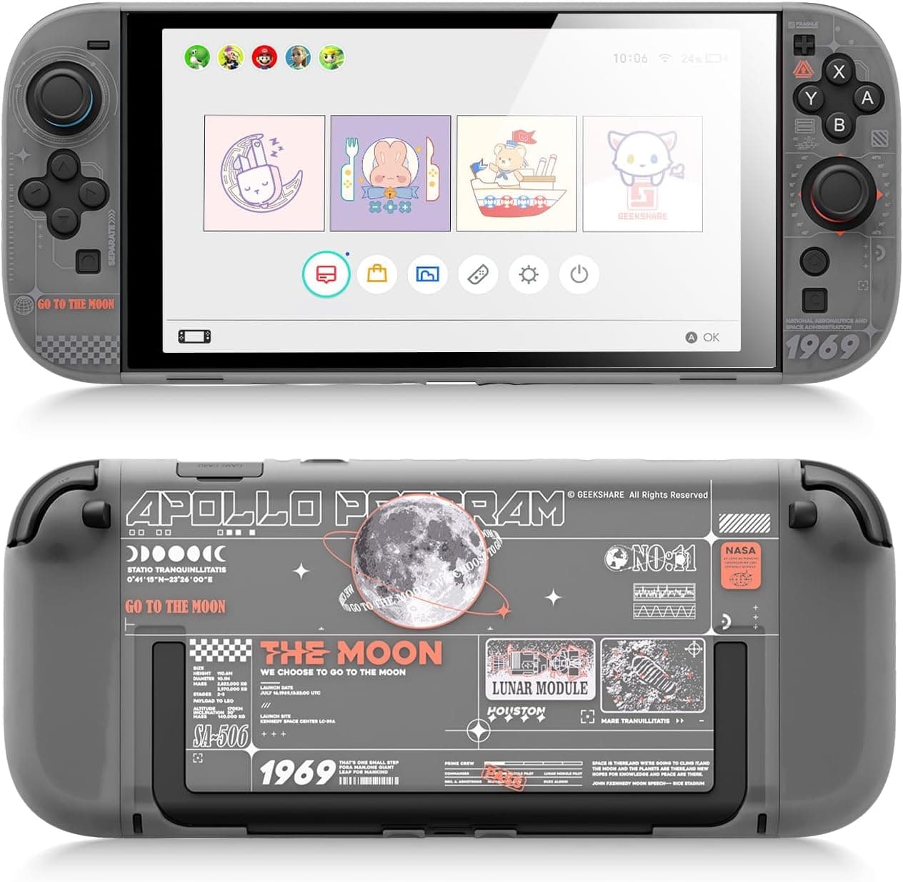 GeekShare Funda para Switch 2 (2025), Switch 2, funda Dockable Shell Compatible con Switch 2, resistente a los arañazos, resistente a los golpes (programa de aterrizaje lunar (gris))