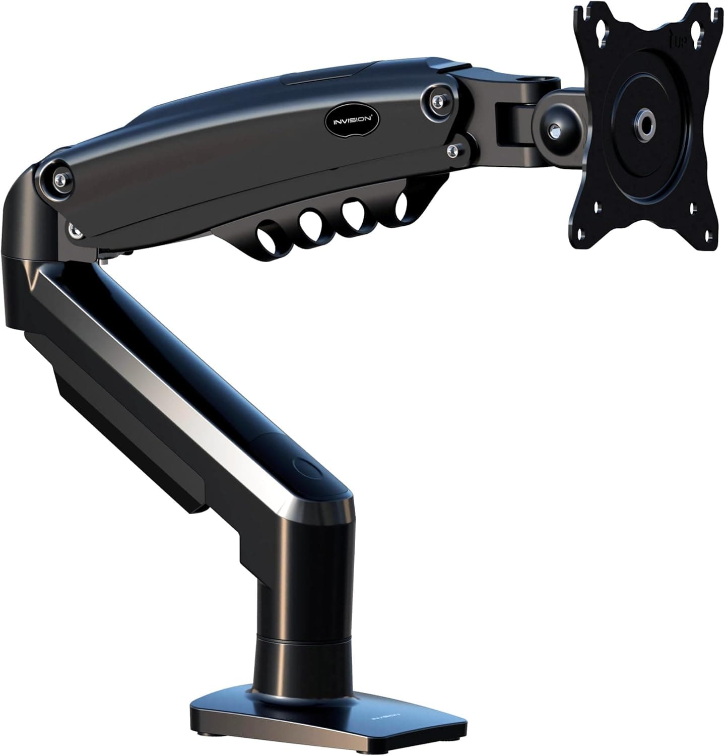 Invision Soporte Monitor Brazo para Pantallas 19-32 Pulgadas, VESA 75/100mm, Abrazadera Escritorio Soporte, Ajuste de Altura con Inclinación, Giratorio, Rotar, Capacidad Carga 2-9kg MX200 Brazo Único