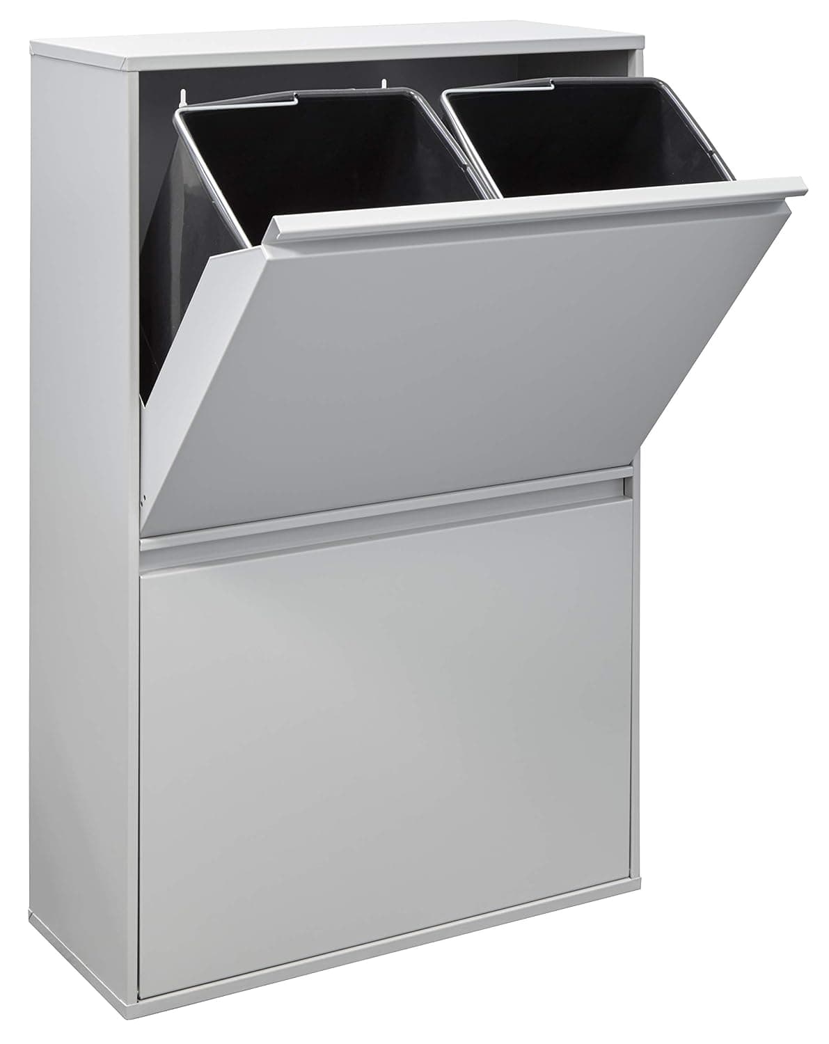 ARREGUI Basic CR602-B Cubo de Basura y Reciclaje de Acero de 4 Compartimentos | 4x17 L (68 L) | Cubos de Basura de Cocina | Contenedores de Reciclaje para Casa u Oficina | gris