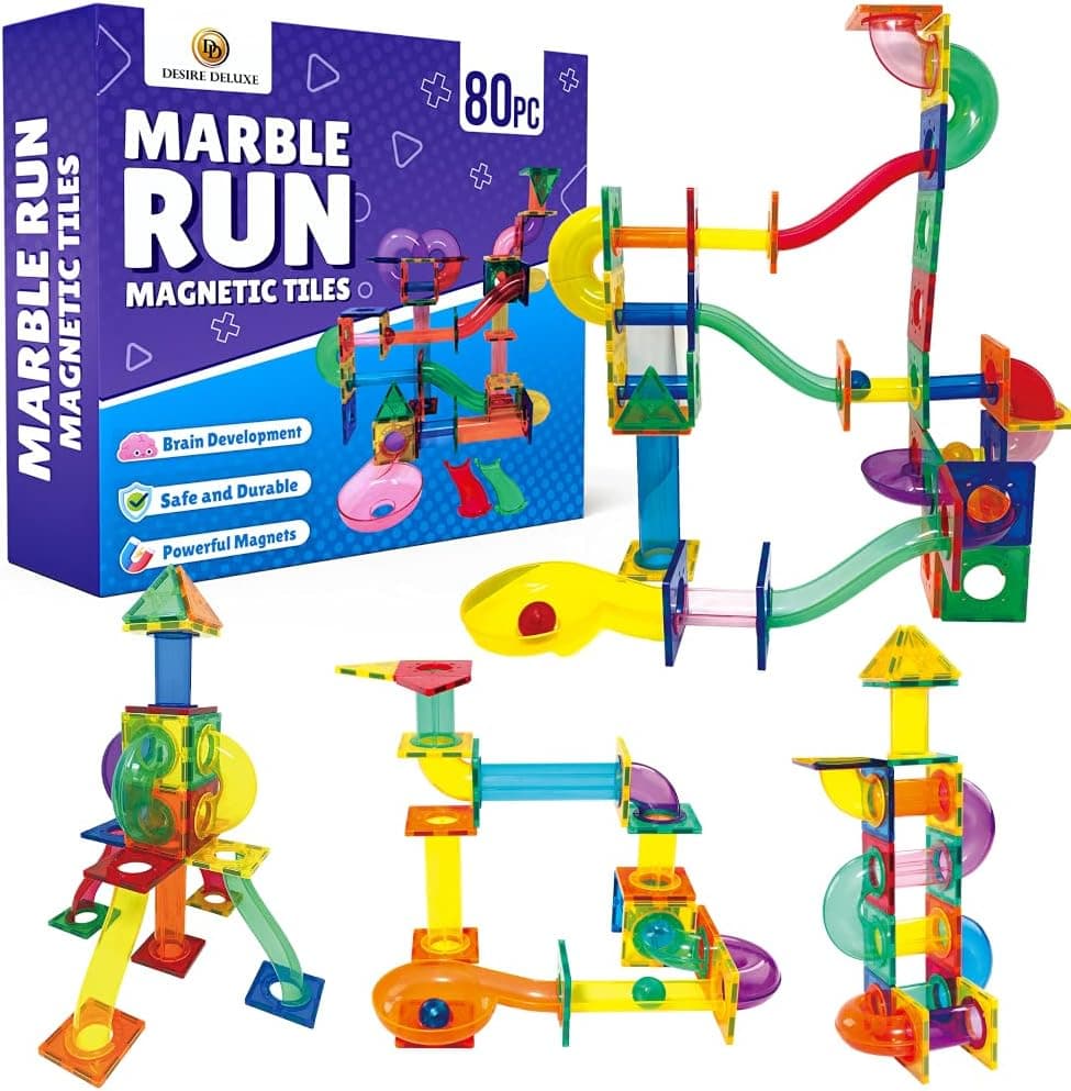 Desire Deluxe Circuito De Canicas Magnético – 80 Piezas De Bloques Magnéticos De Construcción con Pistas, Toboganes Y Embudos – Juguete Montessori Stem para Niños Y Niñas De 3–8 Años