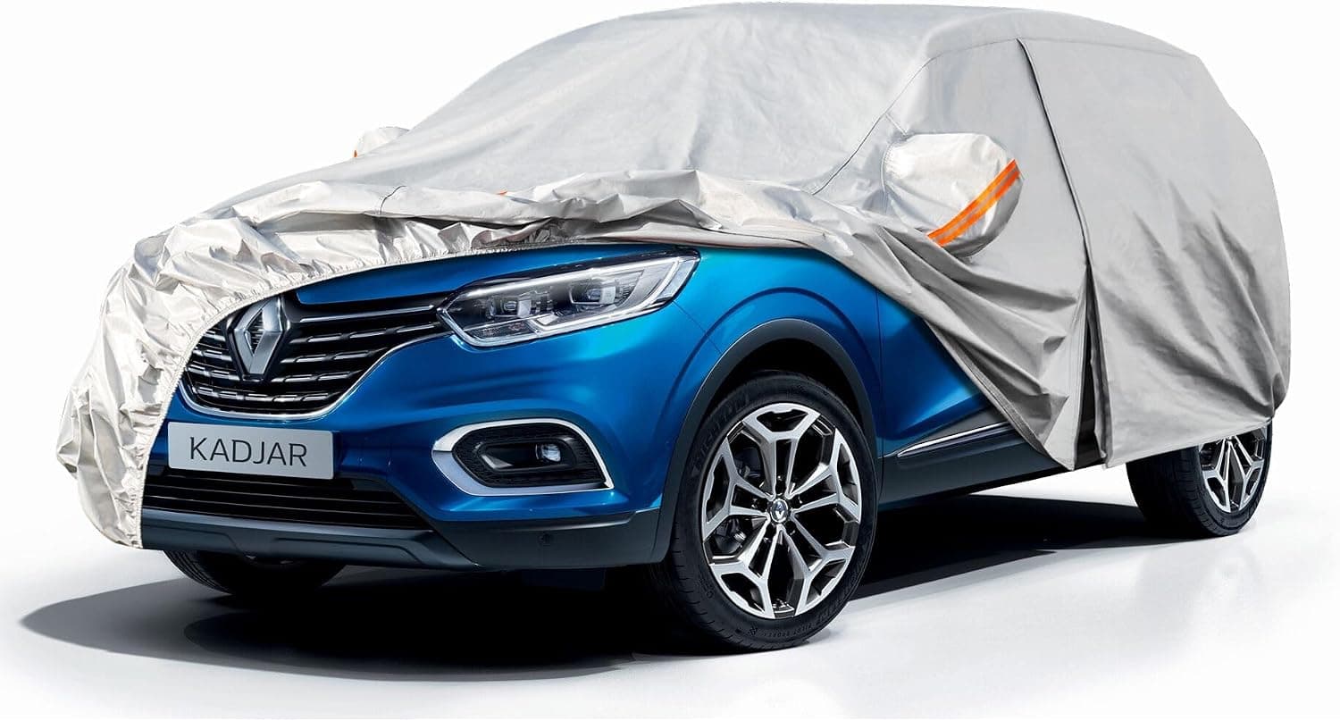 Kayme Funda Coche Exterior, Compatibles con Renault Kadjar (2015-2025), Cubierta para Coche Impermeable Transpirable Anti-UV Antipolvo de 6 Capas, Cubre Coche con Cremallera y Forro de Algodón.