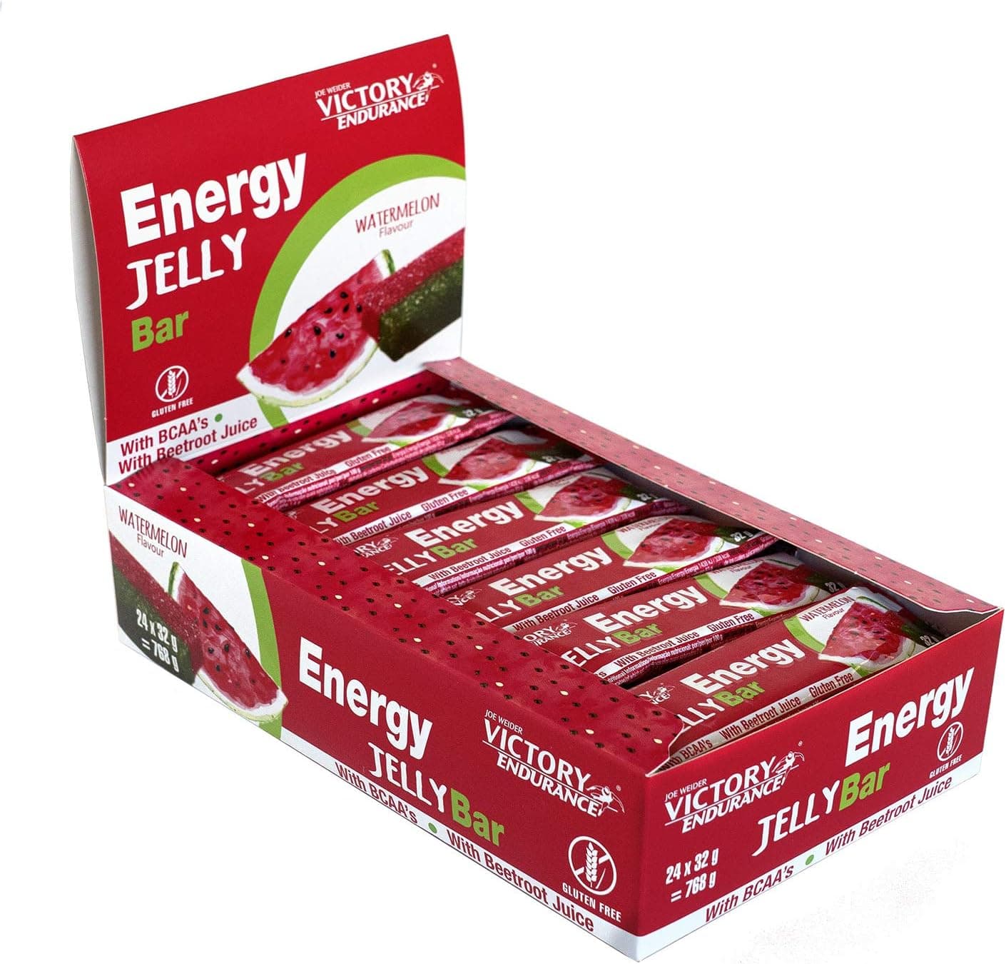 VICTORY ENDURANCE Energy Jelly Bar Sandía; 32g x 24 barritas Aportan vitaminas, minerales y zumo de remolacha; Sin Gluten