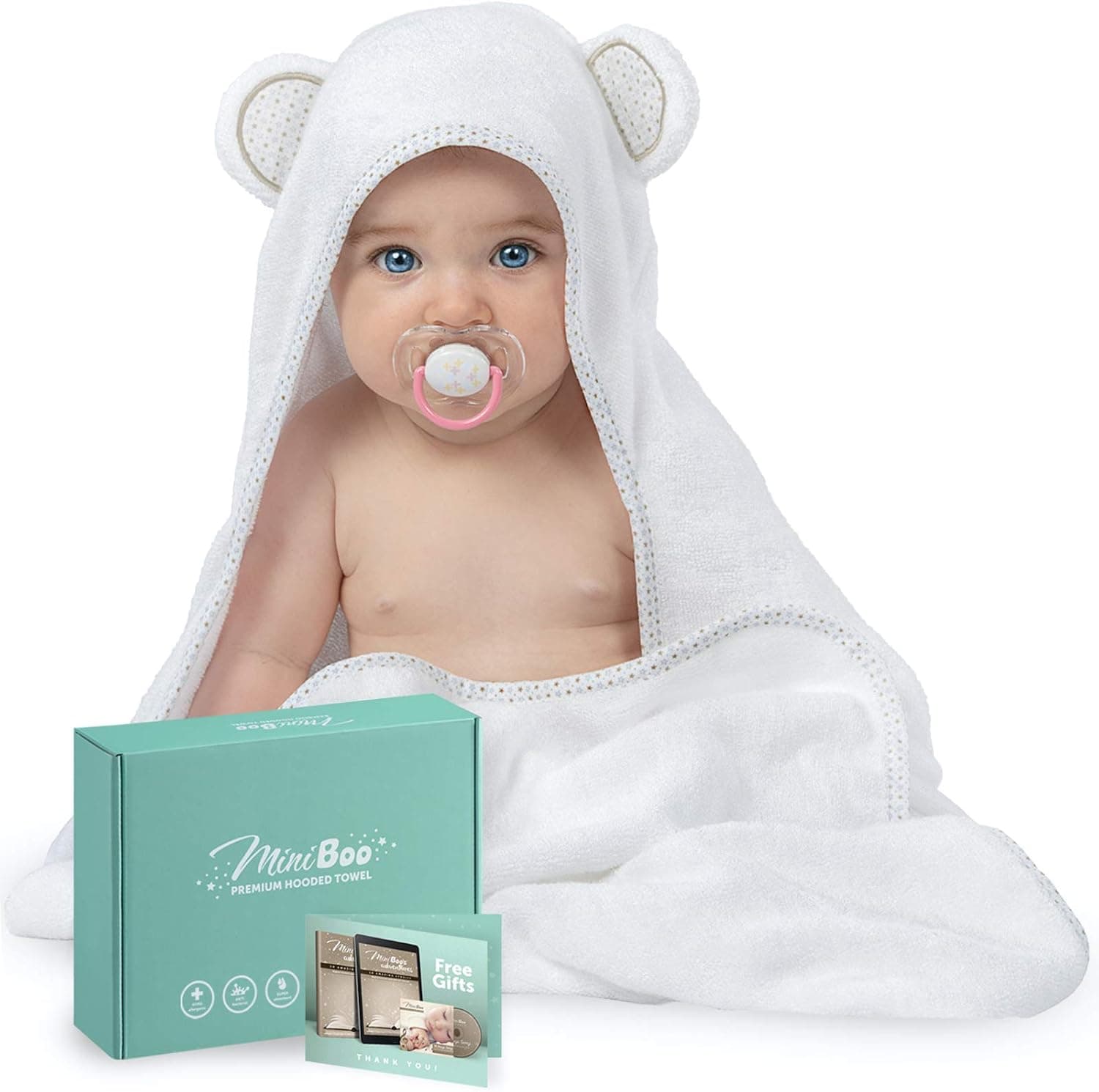 MINIBOO Toalla con Capucha para Bebé, Capa de Baño de Bambú - Suave y Absorbente para Recién Nacido, Niña y Niño de 0 a 5 Años - Hipoalergénica - Regalo Baby Shower