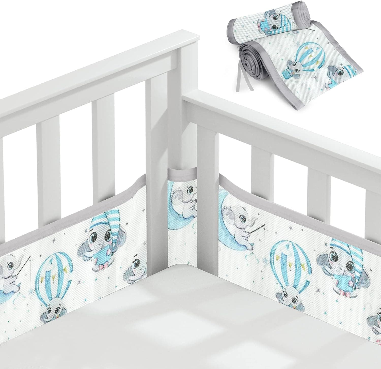 Aolso Protector de Cuna,Parachoques de Cuna para Bebés,Malla para Cuna para Bebé,Protector de Cuna Adecuado,Cuna de protección de Cuna Cubierta,Cuna de Bebé de Malla Transpirable(Elefante)