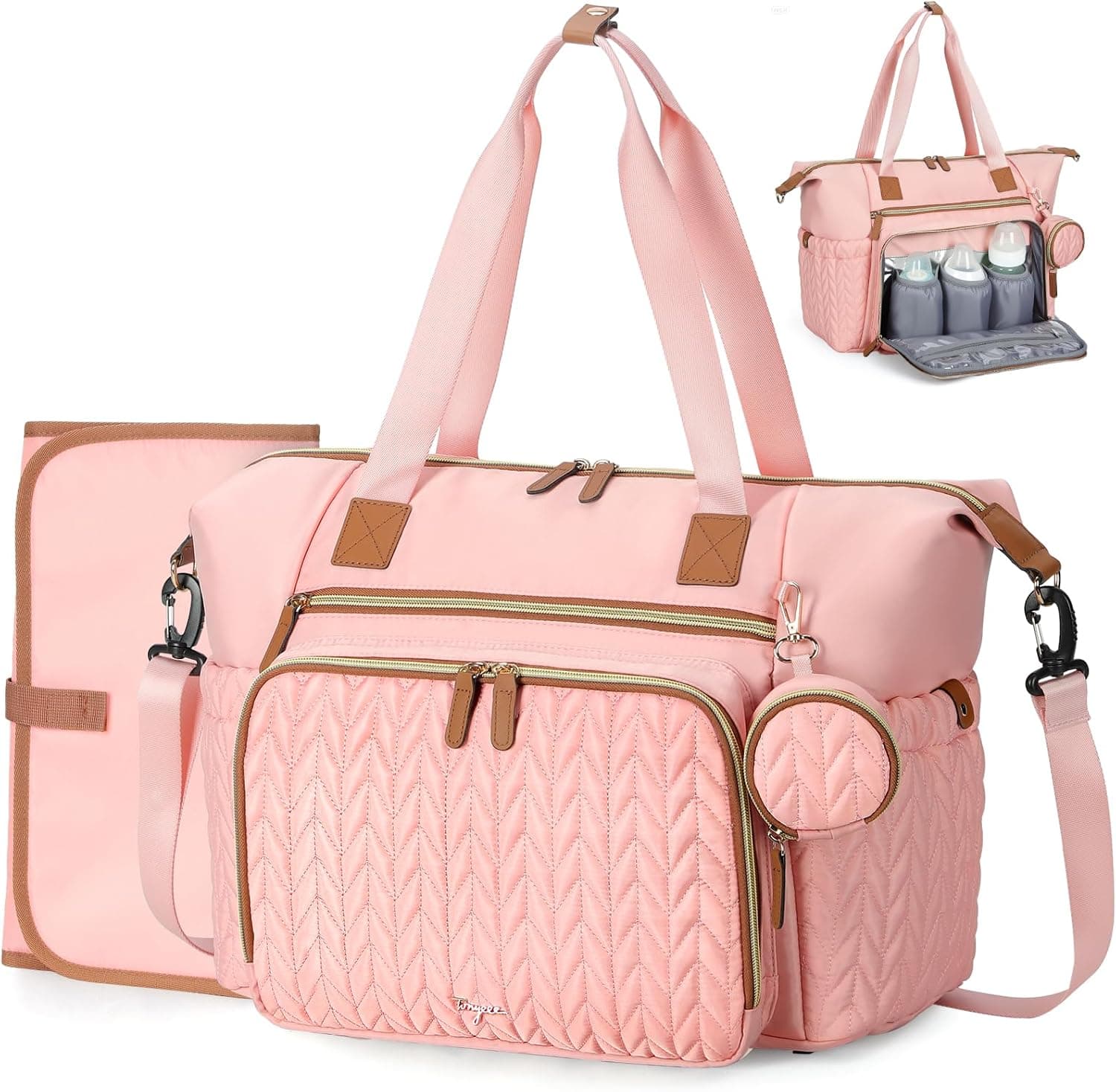 Mochila cambiadora para bebé, bolsa cambiador grande, bolsa de hombro portátil impermeable, bolsa de transporte, bolsa de mano, bolsa de bebé con correas para el hombro, Pink, Extra breit