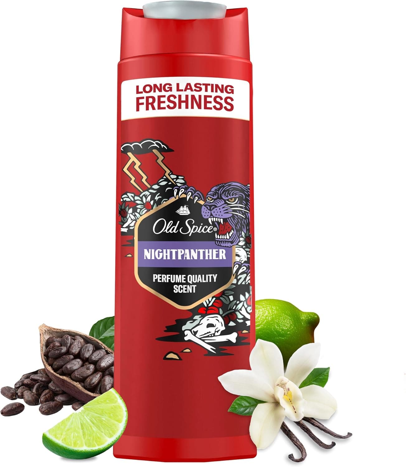 Old Spice Night Panther - Gel de ducha 3 en 1 para cabello, cara y cuerpo, 400 ml, frescor duradero, fragancia de calidad de perfume, limpieza profunda