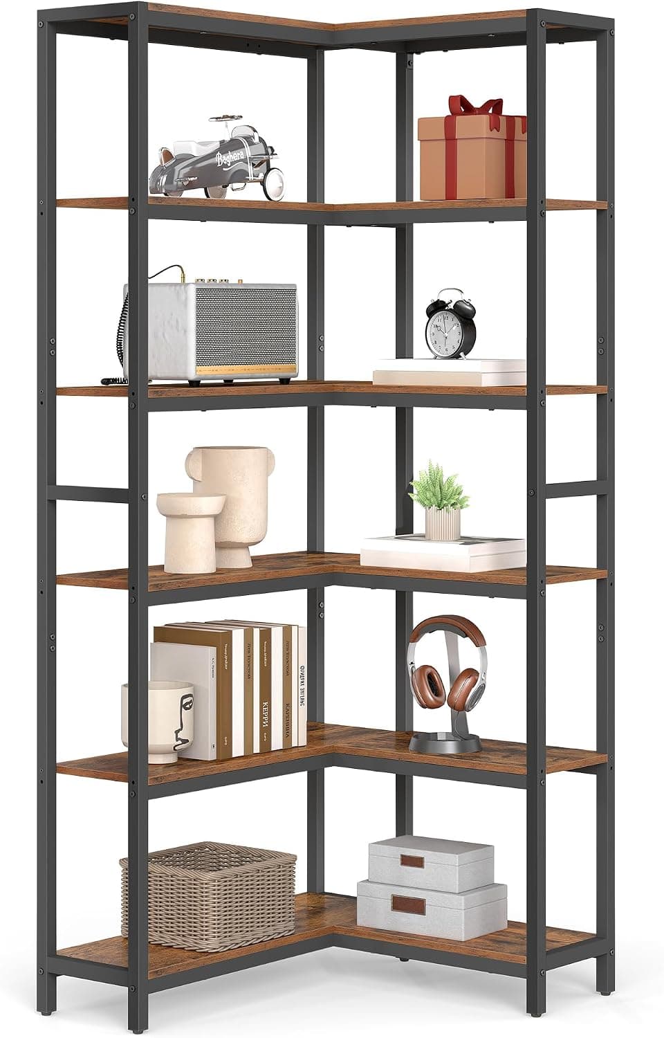 VASAGLE Librería de 6 Niveles, Estantería Esquinera, 24 x 102 x 175,2 cm