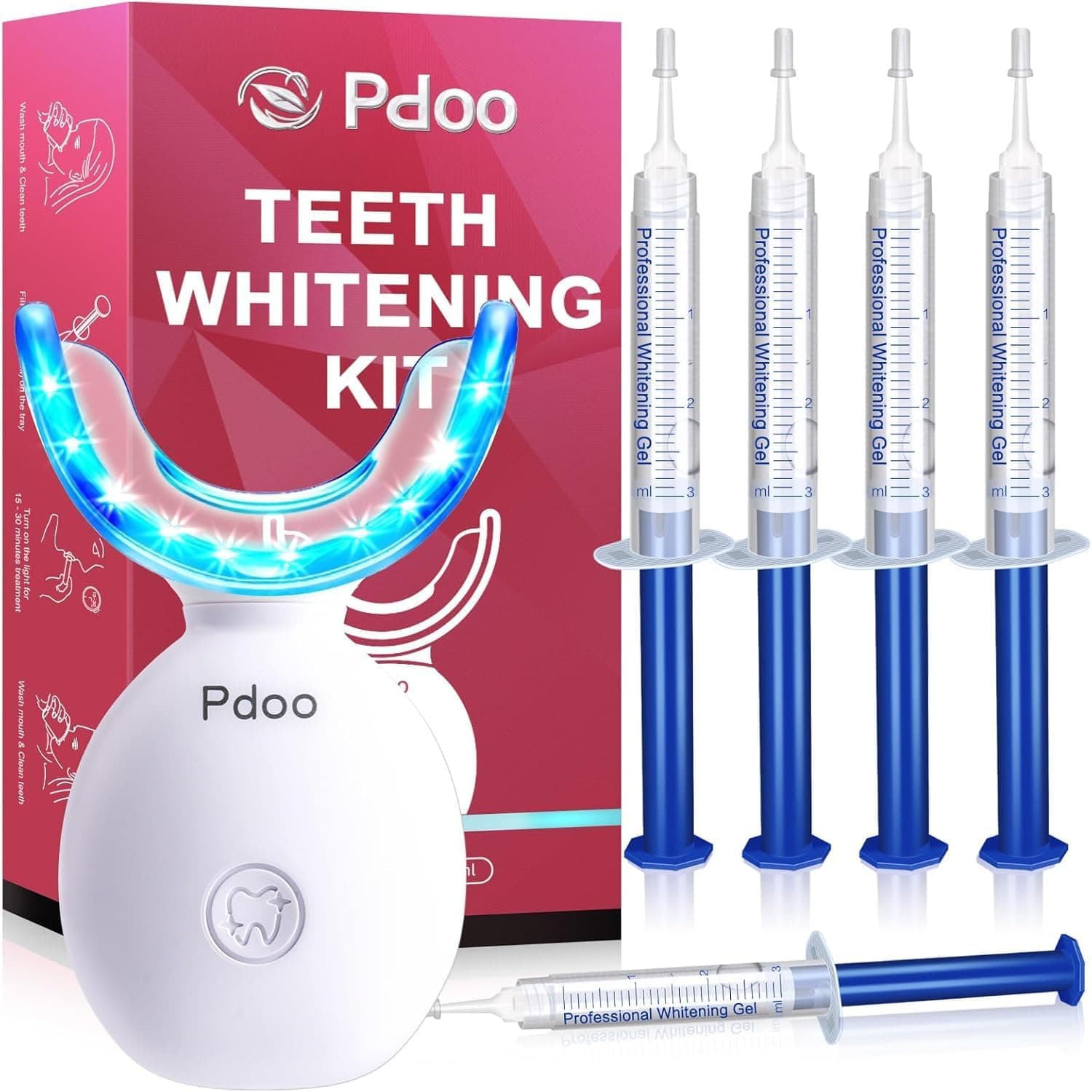 Lápiz Blanqueador Dental + Kit de Blanqueamiento con Férulas Inalámbricas - Eliminación Eficaz de Manchas de Café/Té - 5 Lápices Anti-sensibilidad - Teeth Whitening sin Dolor y Seguro para el Esmalte