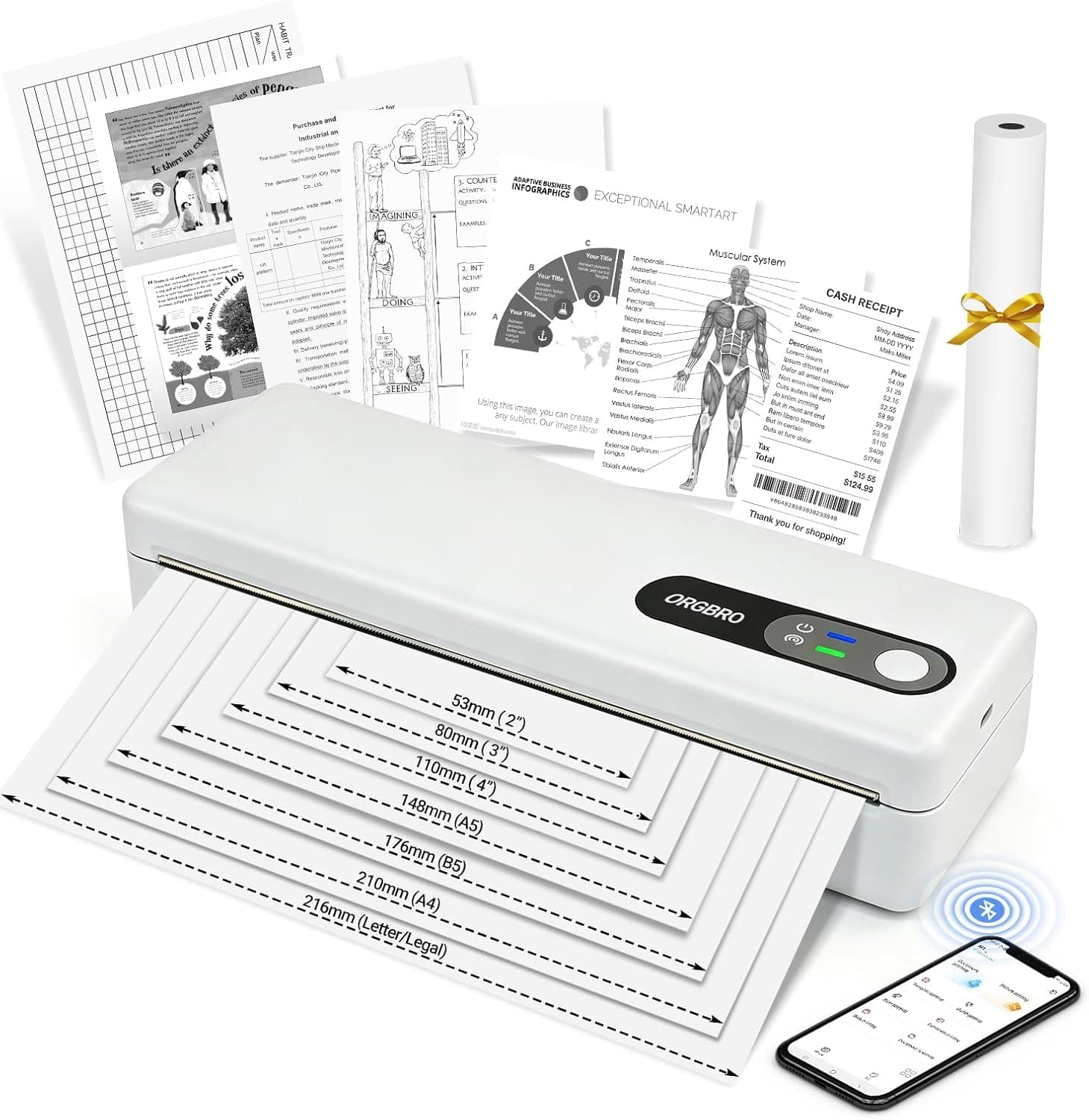 ORGBRO M1 Impresora Portátil Térmica A4 sin Tinta, Bluetooth Móvil