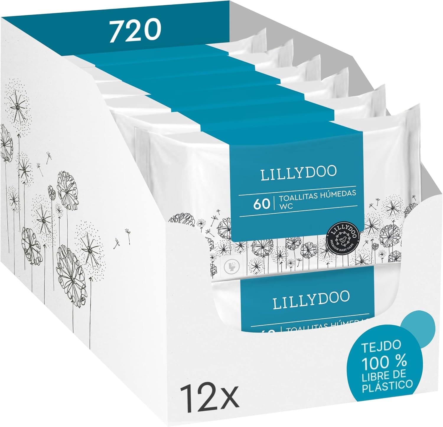 Toallitas húmedas WC LILLYDOO, 720 uds., delicadas con la piel