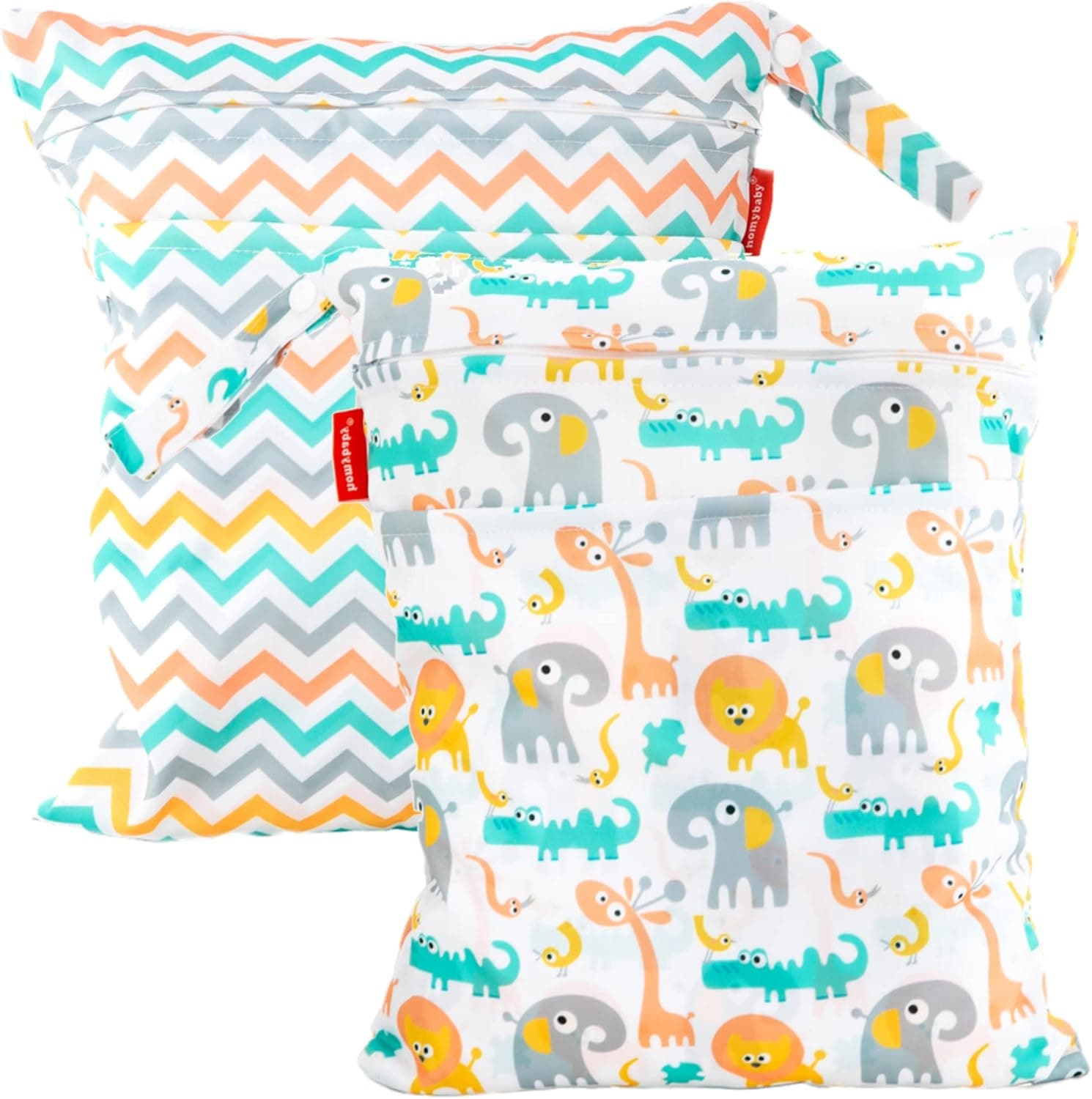 HOMYBABY® Bolsa Impermeable de Tela [2pcs] - Organizador de pañales o Ropa guardería y Colegio - Neceser Viaje, Playa, Piscina, Deporte - Bolsa pañales de Tela para Bebe - Bolsa merienda (Set A, L)
