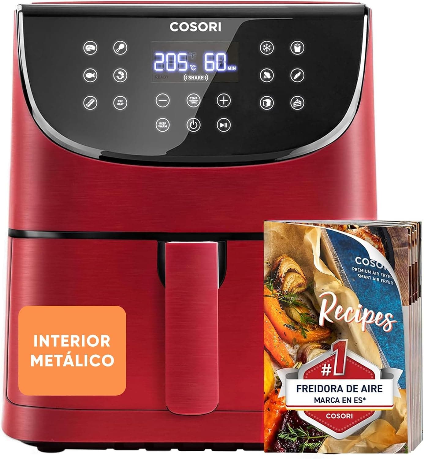Cosori Freidora de Aire 5,7L, Interior Metálico, 11 Modos, 97% Sin Aceite