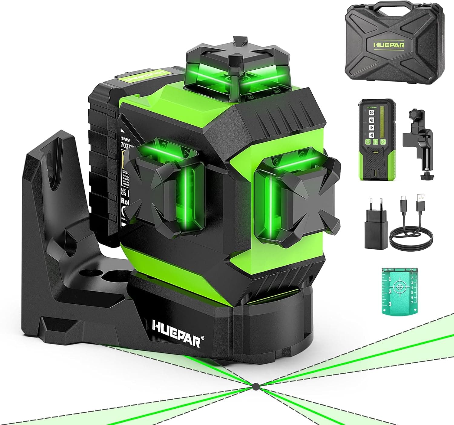 Huepar 703TR Nivel Láser con Alineación Automática, Rotación en Punto Fijo