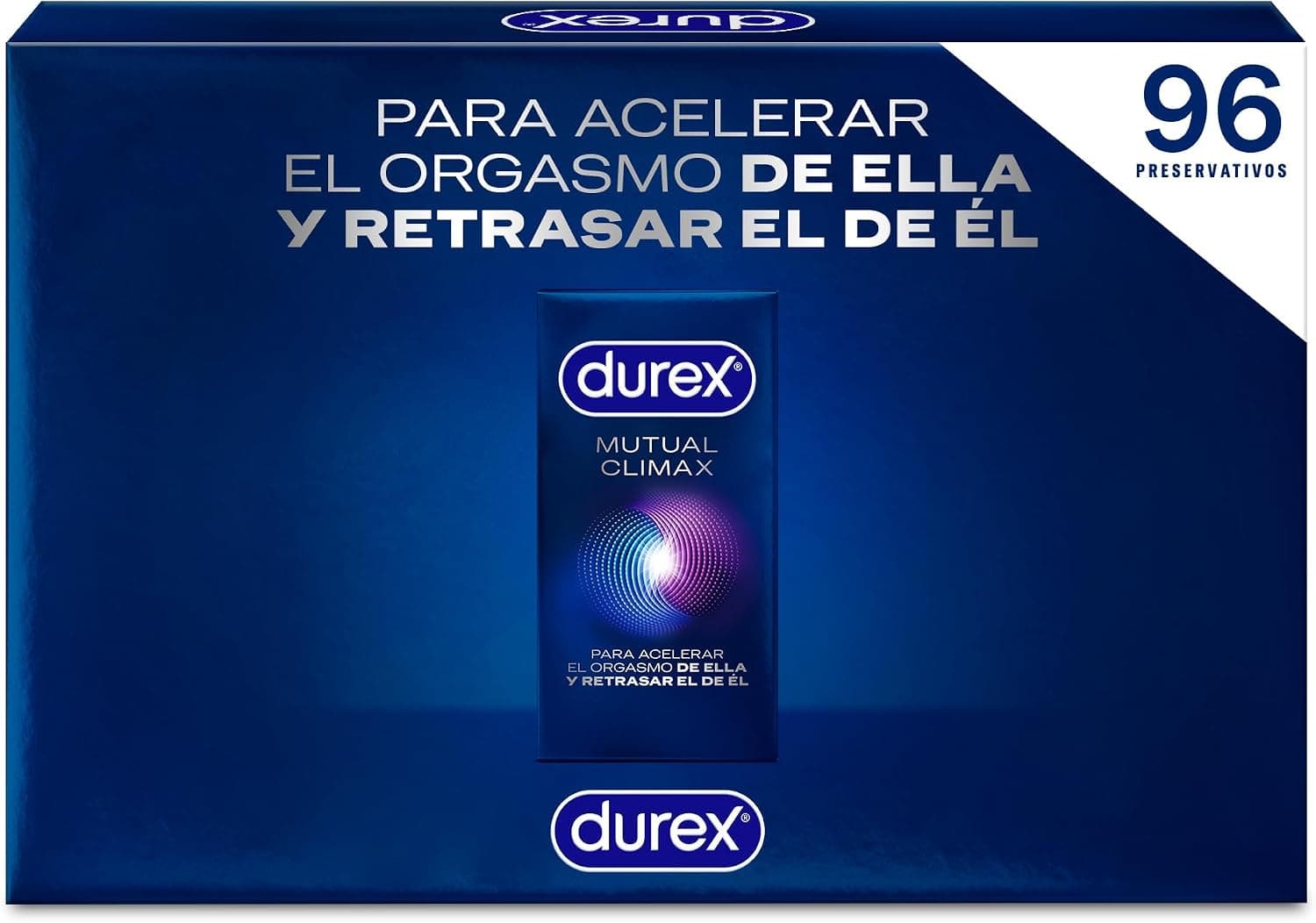 Durex Mutual Clímax Preservativos con puntos y estrías para acelerar el orgasmo de ella y efecto retardante para él, 96 condones