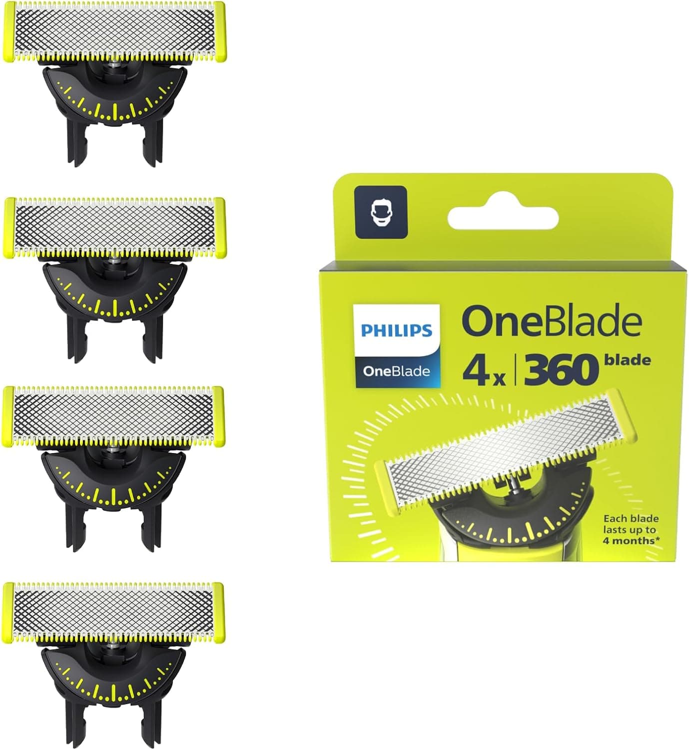 Philips OneBlade Original 360 cuchillas, compatibles con todos los mangos OneBlade y Pro, 4 unidades (modelo QP440/60)