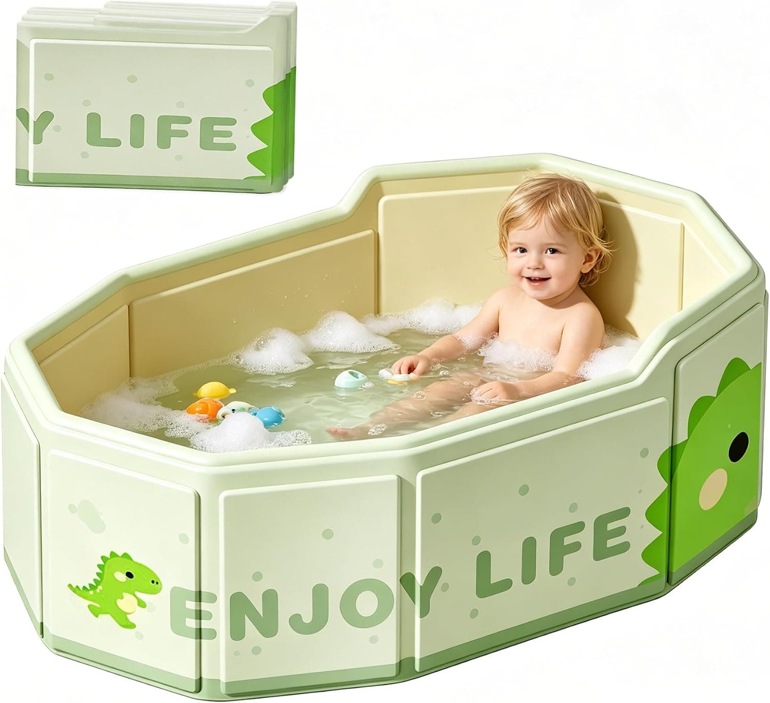 VEEKAY Bañera Plegable para Niños 75x45x28cm, Portátil con Tapón de Drenaje y Base Antideslizante, Bañera Bebe Ahorra Espacio para 0-8 Años