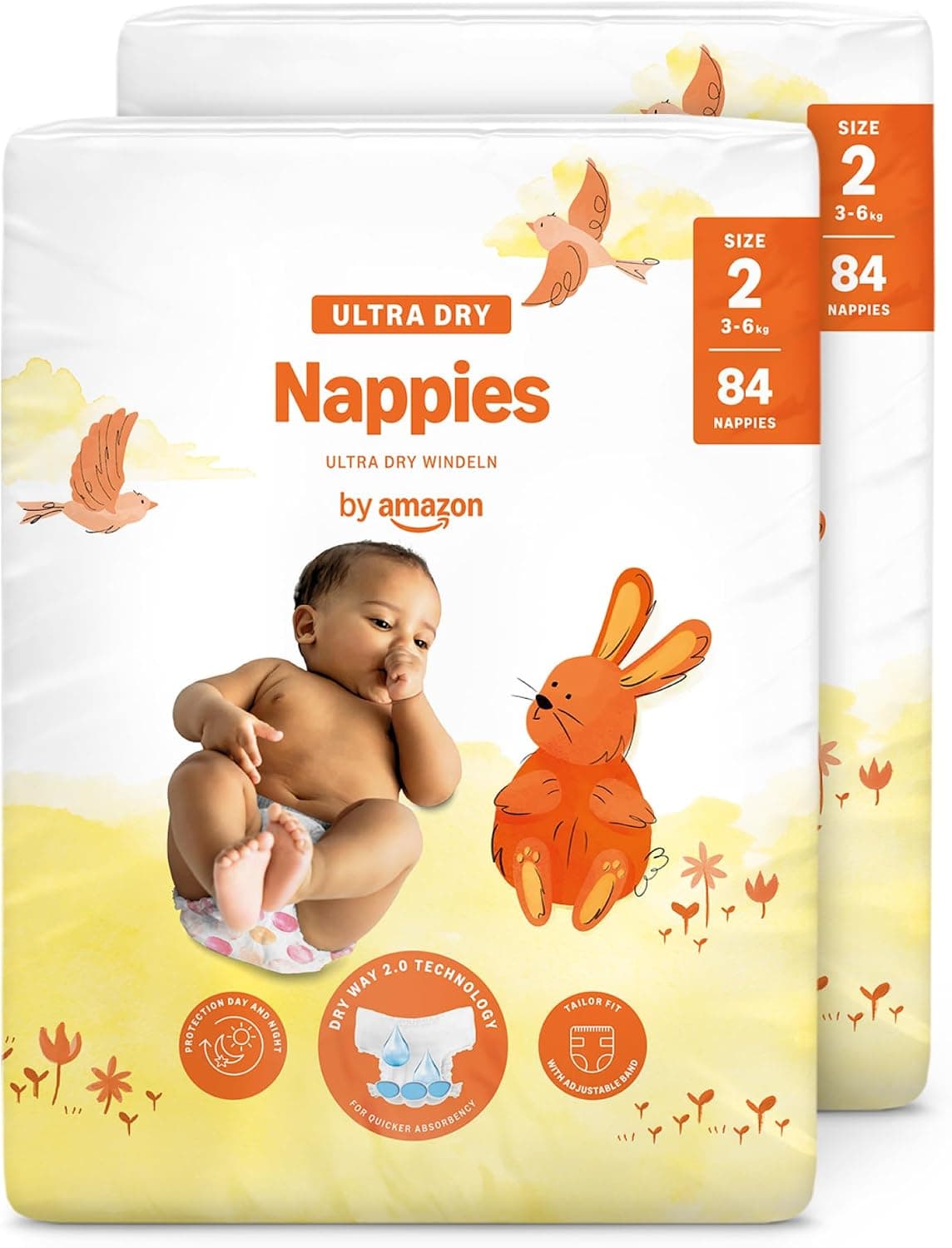 By Amazon Pañales Ultrasecos, Talla 2 (de 3 a 6kg), 168 Unidades (2 Paquetes de 84)