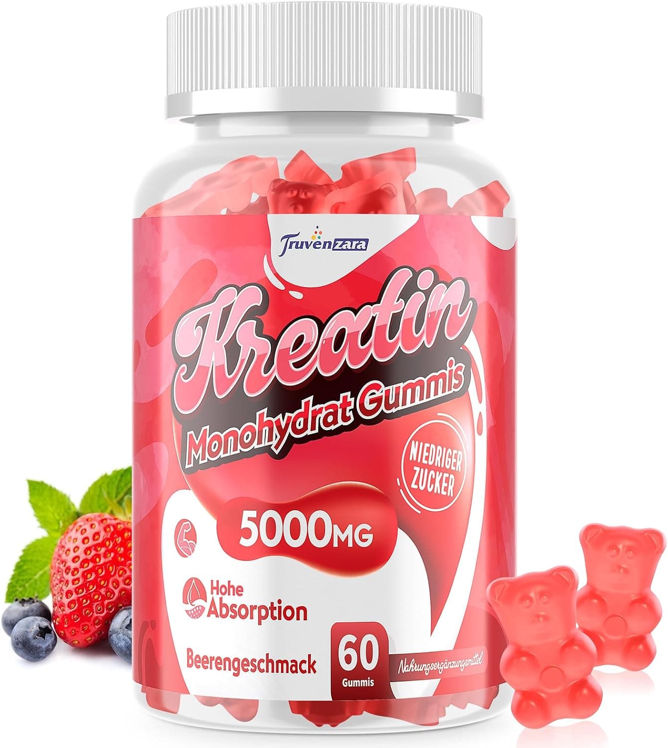Creatine Gummies Complex 5000 mg por Porción, Fórmula 5 en 1 con Taurina y Vitamina B6, Monohidrato de Creatina Masticable para Hombres y Mujeres, Sabor a Frutos Rojos