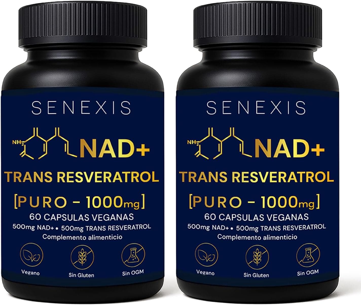 NAD Resveratrol Puro 1000 mg, 60 Cápsulas Veganas, NAD+ y Trans-Resveratrol