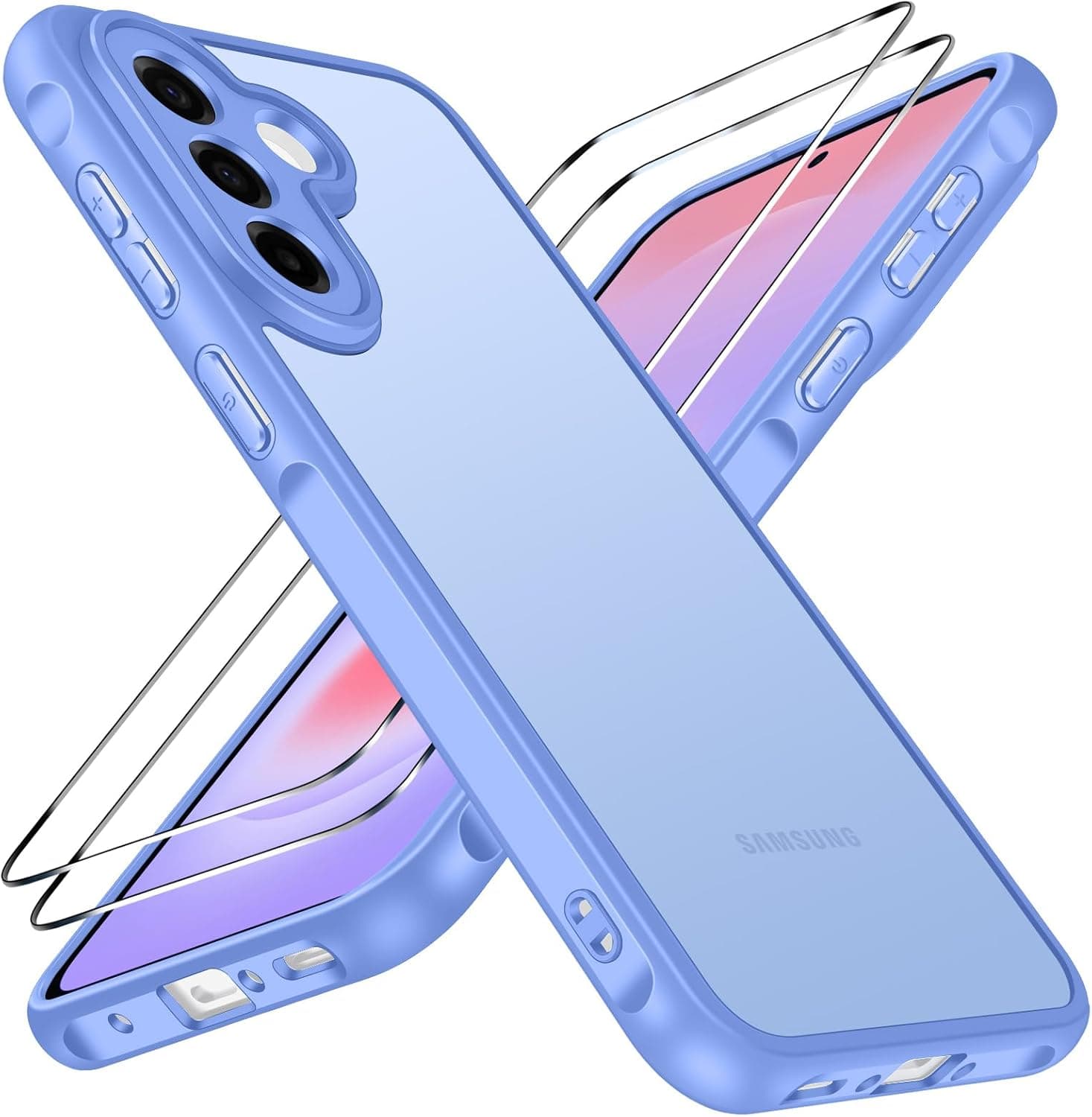 ivoler Funda Mate para Samsung Galaxy A37 5G con 2 Piezas Cristal Templado, [Protección Militar] Carcasa Protectora Antigolpes Trasera Translúcida Antihuellas Case, Azul Claro