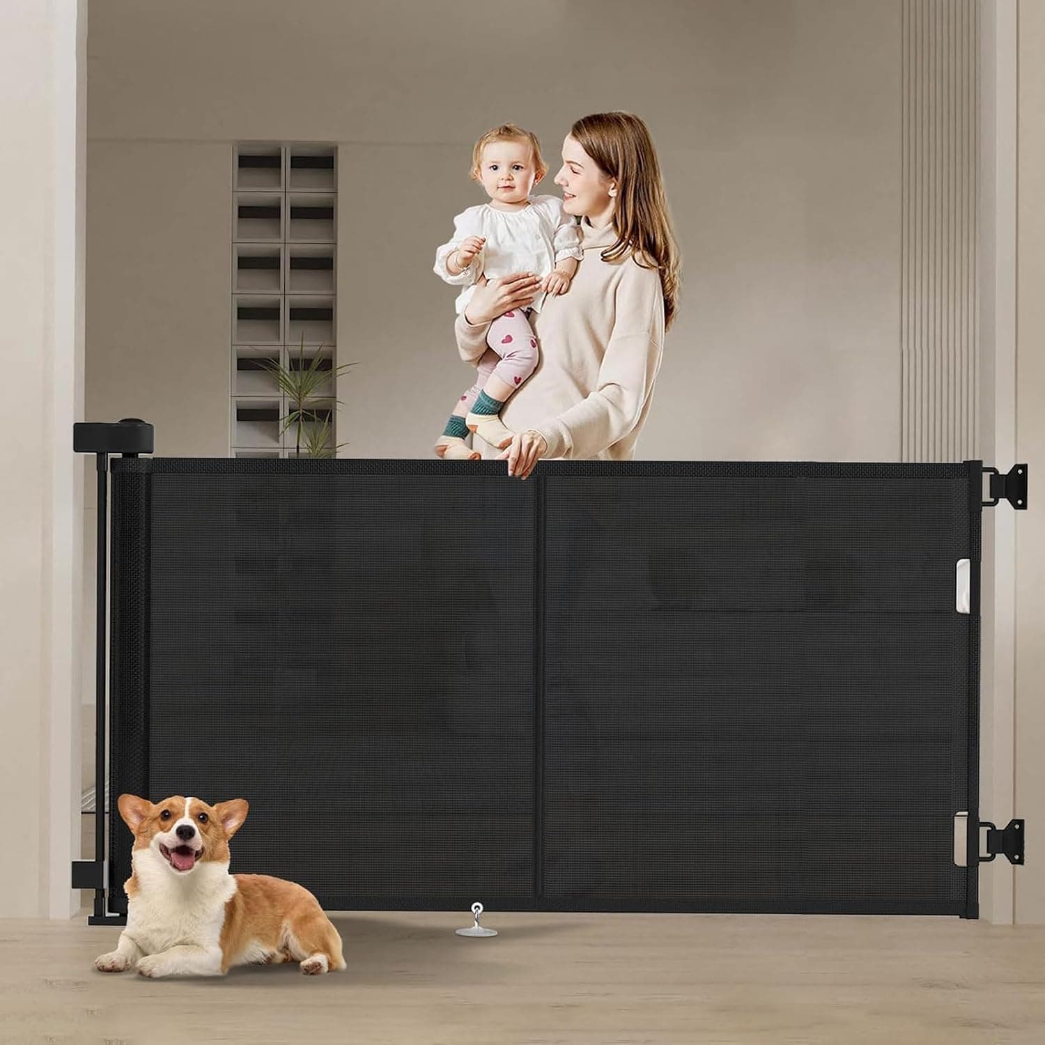 Puerta Seguridad Bebé Extensibles, Barrera Seguridad Nños y Perros, 0-200 cm Retráctil Vallas para Escaleras y Pasillos, Interiores y Exteriores