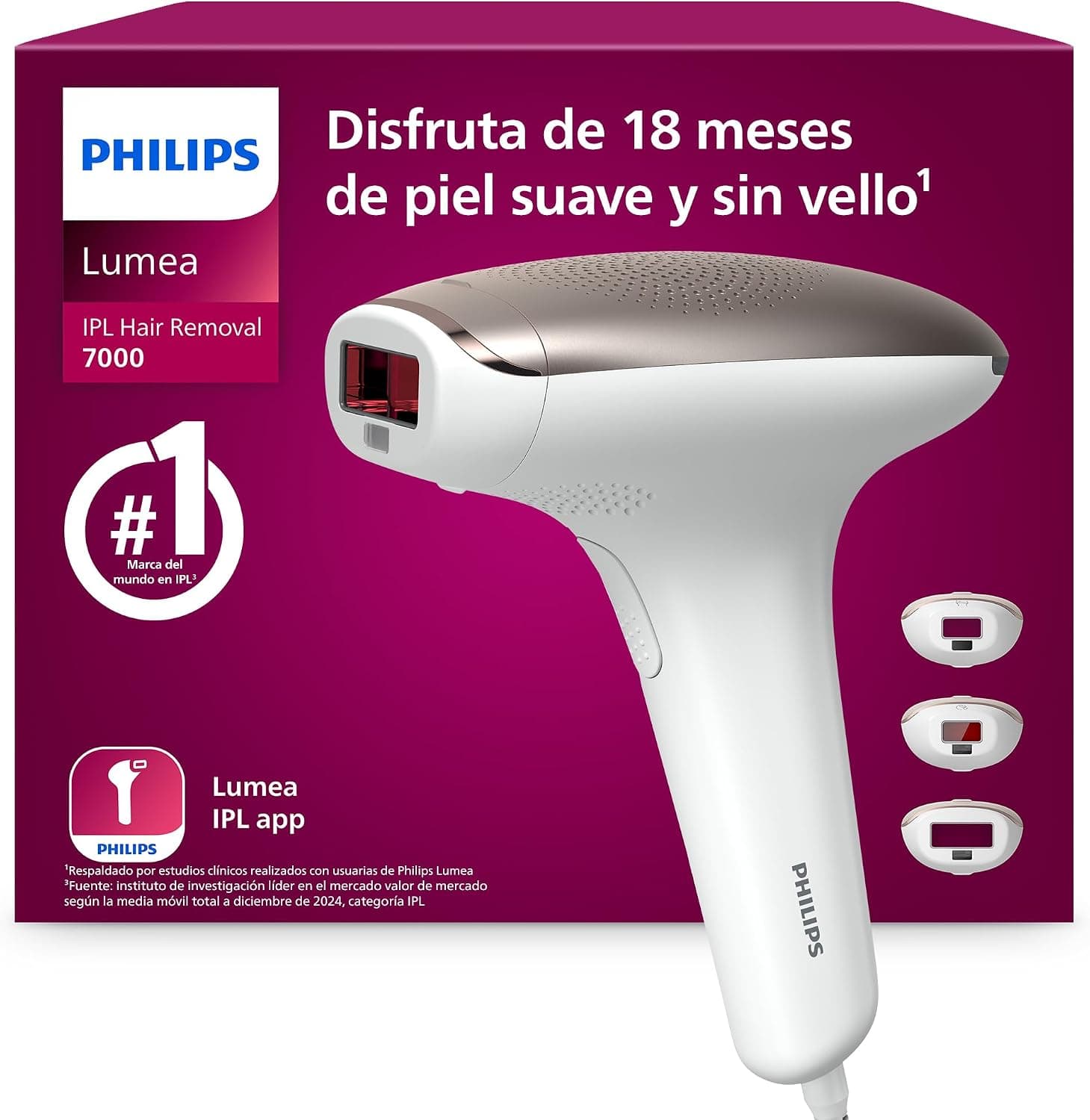 Philips Lumea serie 7000, dispositivo de depilación IPL, alternativa de depilación láser, 3 accesorios para el cuerpo, la cara y la zona del bikini, modelo SC1999/00