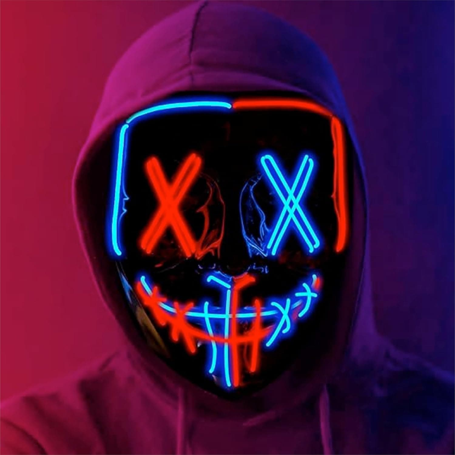 FASCHINFEVER Máscara led de Halloween Purge, máscara de disfraz con control para Halloween, carnaval y como disfraz para hombres y mujeres, colores a elegir