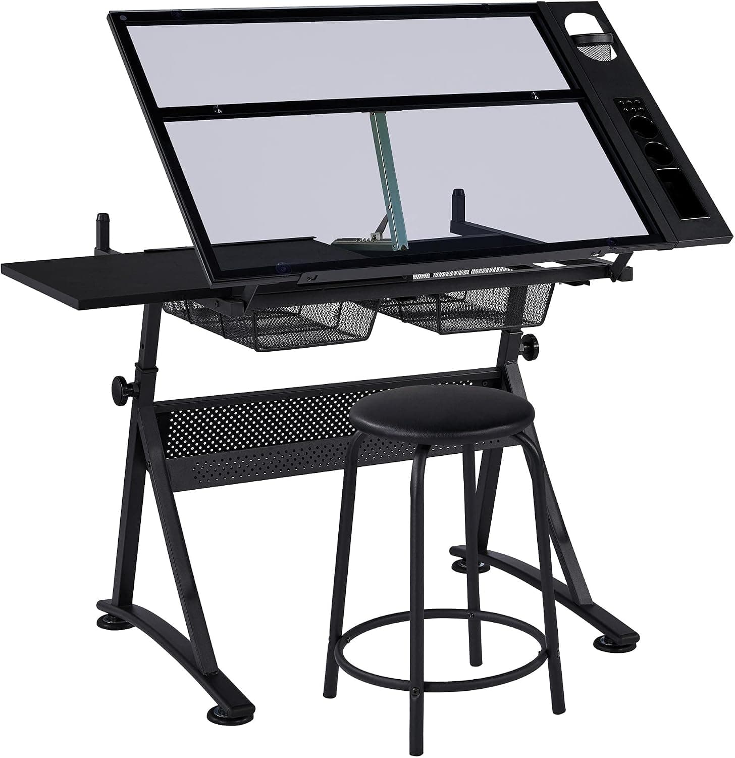 Yaheetech Mesa de Dibujo Reclinable con Taburete Inclinable