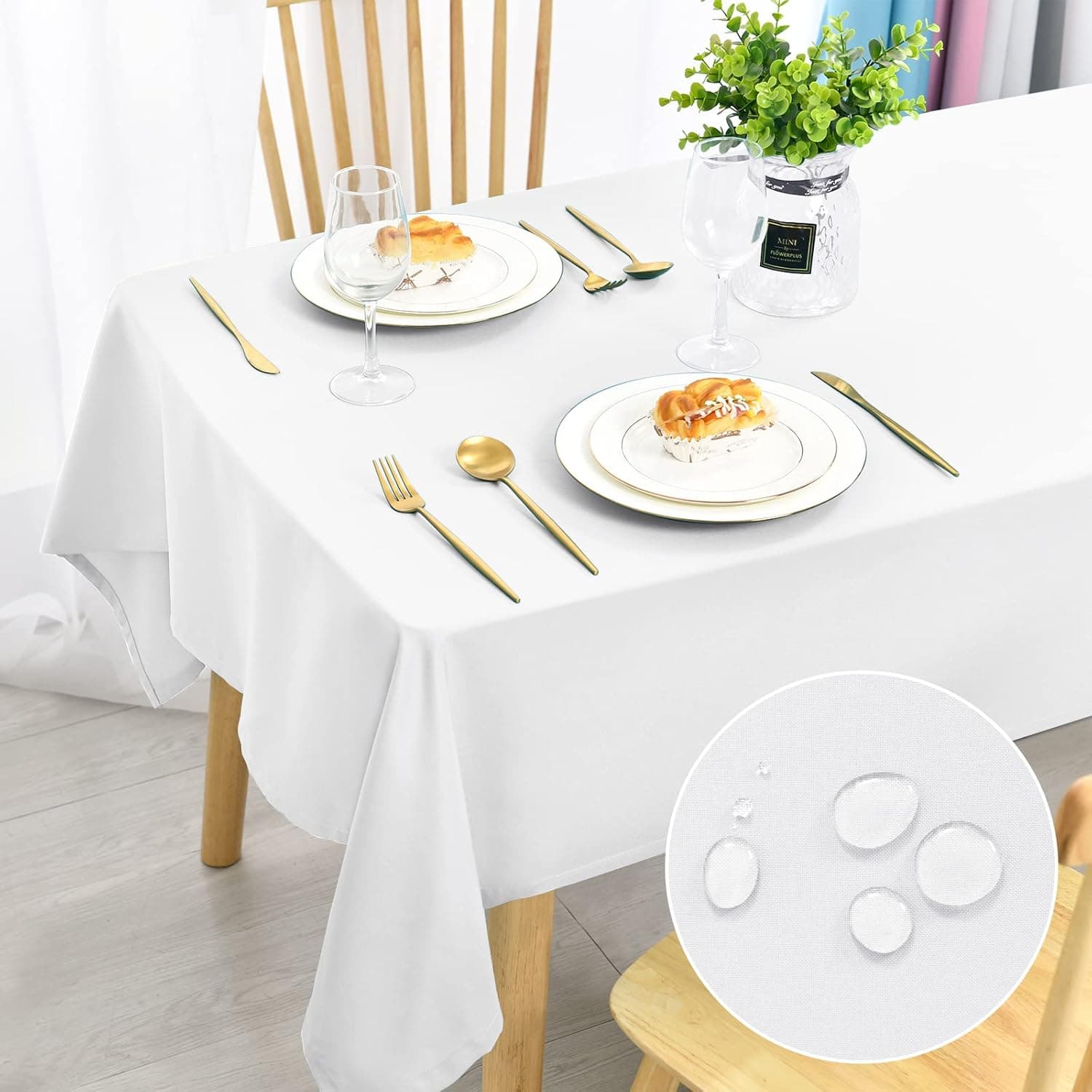 DWCN Mantel Blanco 90 x 90 cm, Antimanchas, Lavable, Impermeable, para Comedor, jardín, Fiesta, Bodas o hogar