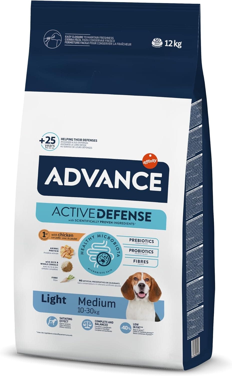 Advance Medium Adult Light, Pienso para Perros Adultos de Razas Medianas Bajo en Grasa con Pollo, 12kg