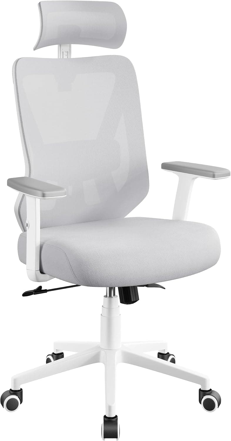 Yaheetech Silla Escritorio Ergonomico con Respaldo Bloqueable Gris Claro