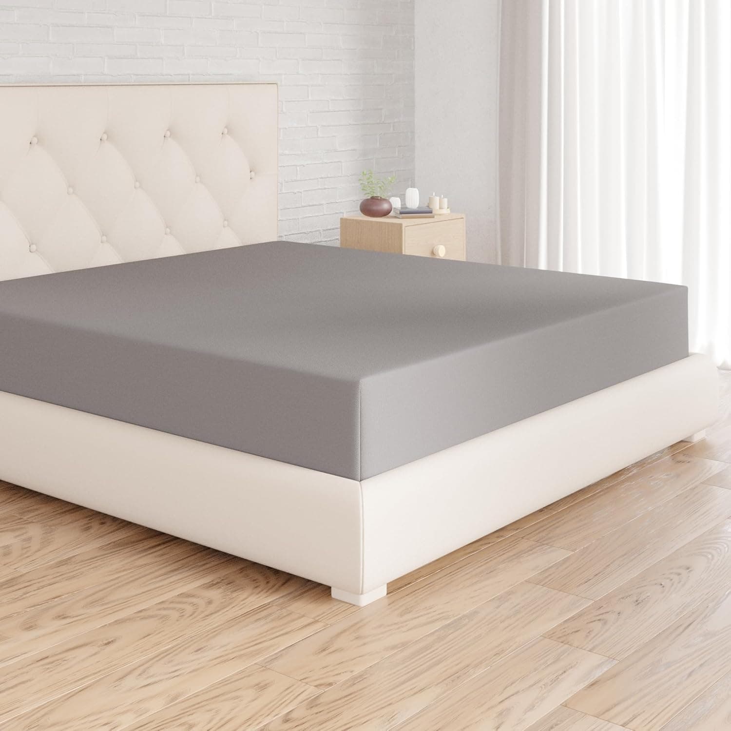 Amazon Basics Sabana Bajera Ajustable, 90 x 190 x 30 cm, de Poliéster Microfibra, Gris Oscuro