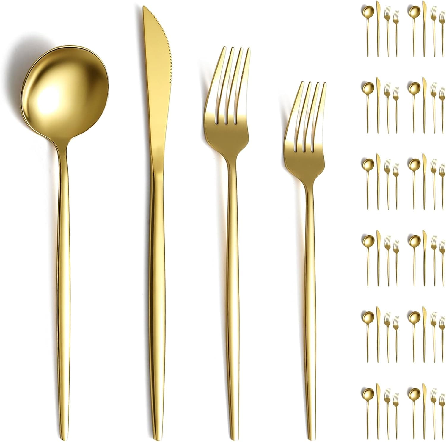Evanda Juego de Cubiertos de Oro 48 Piezas para 12 Personas - Acero Inoxidable Chapado en Oro Titanio - Cuchillos, Tenedores y Cucharas para Bodas y Fiestas