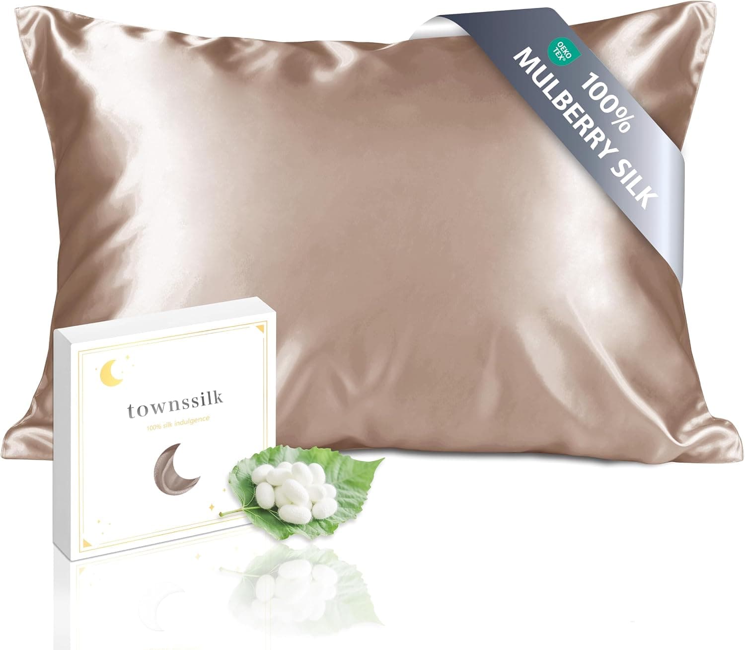 Townssilk Funda de Almohada de Seda Pura de Morera 19 mm, Doble Cara, para Cabello y Piel, Salud, Cremallera Oculta, 600 Hilos, 1 Pieza, 40 x 60 cm