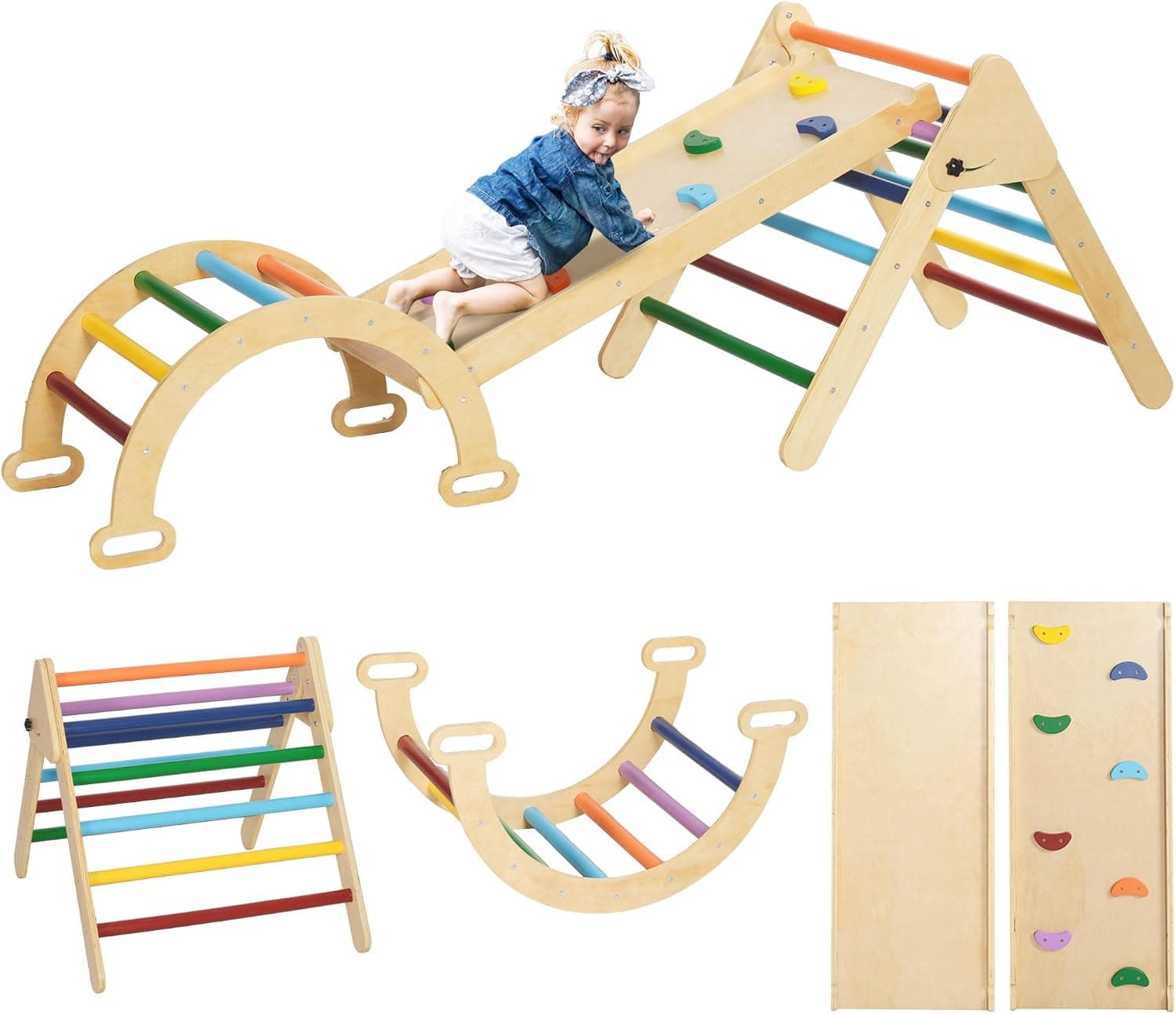 AIYAPLAY 5 en 1 Triángulo de Escalada Montessori 178x64,5 cm Multicolor