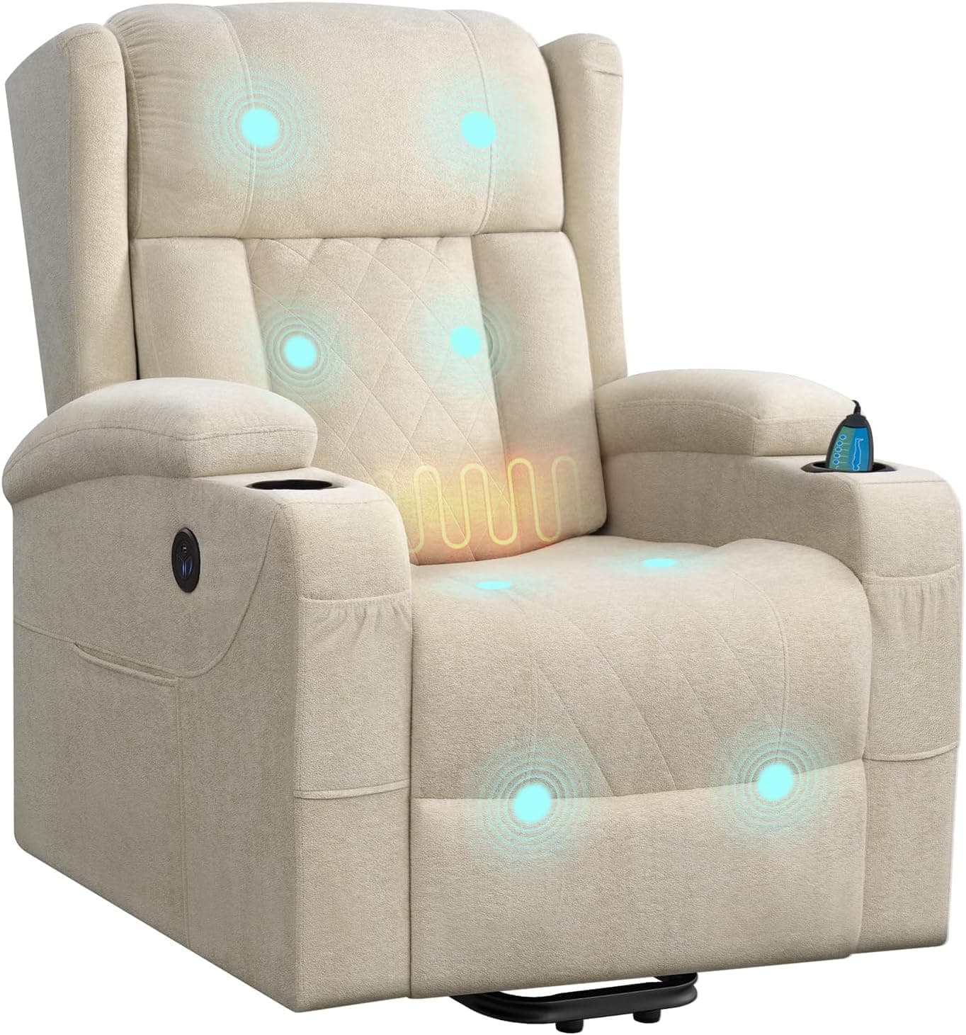 WOLTU Sillón Reclinable Eléctrico de Masaje, Tela de Rizo, Beige
