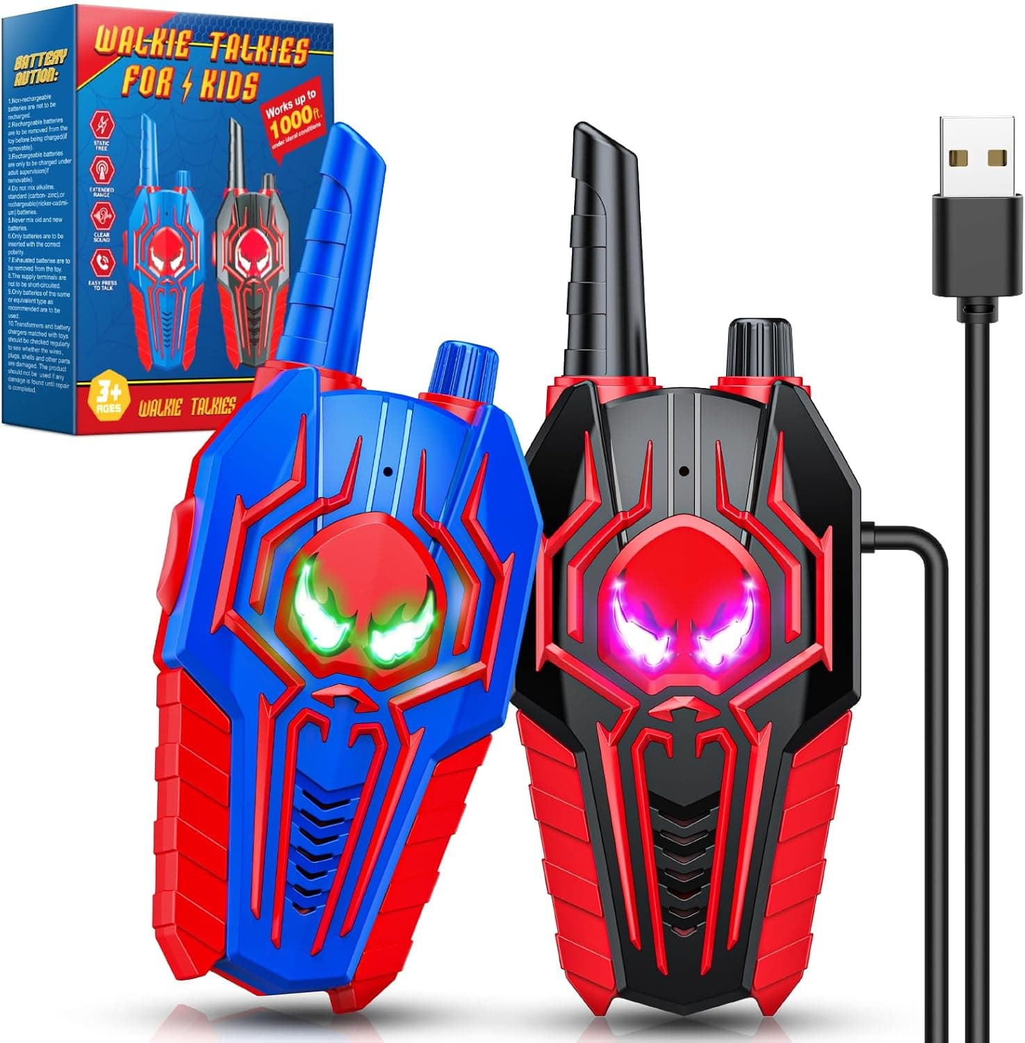 Walkie Talkie Niños Recargable, Spider Juguetes Niños 3 4 5 6 7 8 9 10 Años Regalo Niño 3 4 5 6 7 8 Años Walkie Talkie Juegos Exterior Niños Juguetes para Niños de 3-10 Años Regalos de Pascua