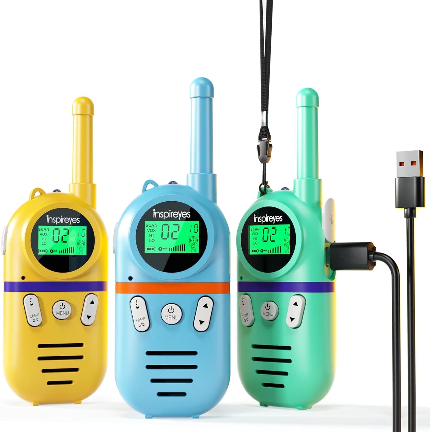 Inspireyes Walkie Talkies Niños Recargables,Regalo Niño Niña,Pack de 3
