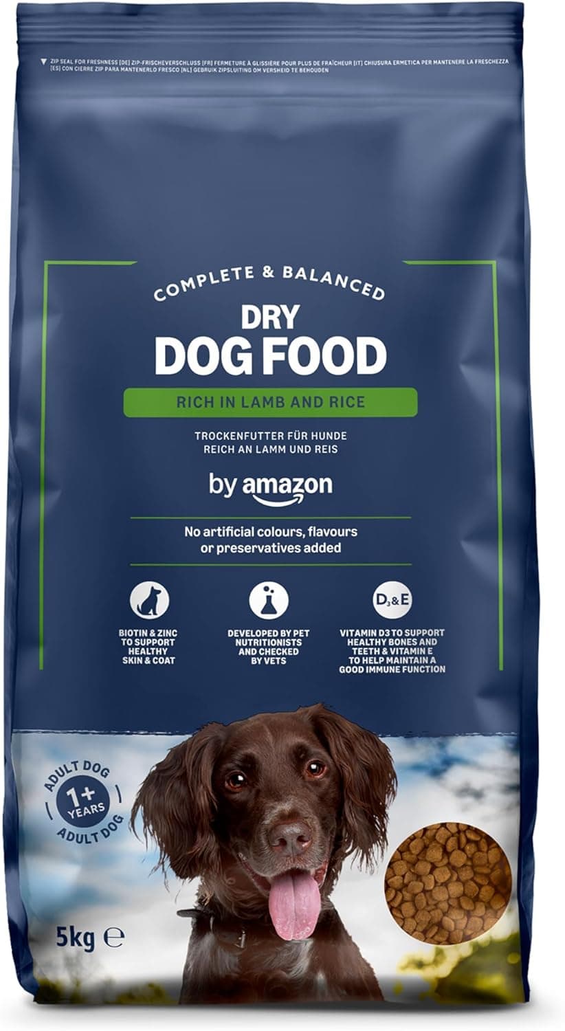 by Amazon - Alimento seco Completo para Perro Adulto Rico en Cordero y arroz, 5 kg (Paquete de 1)