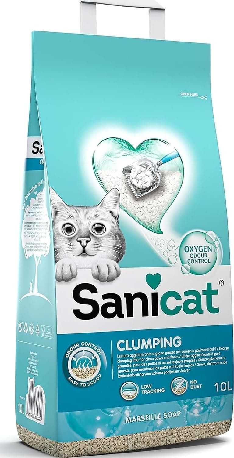 Sanicat - Arena para gatos Aglomerate con aroma a jabón de Marsella| Con control de olor garantizado | Absorbe la humedad y facilita la limpieza de la bandeja | 10 L de capacidad
