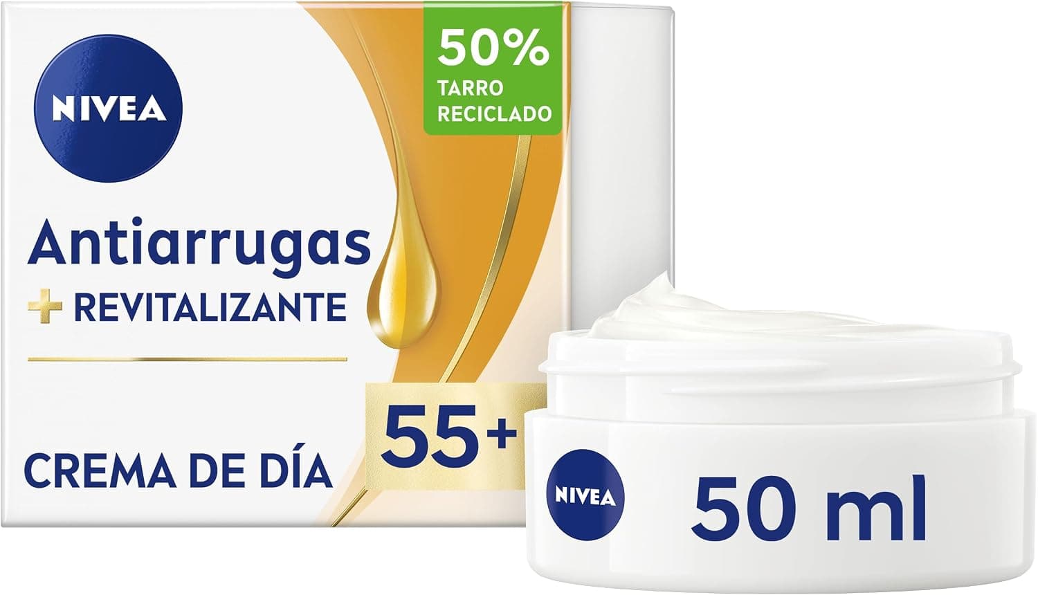 NIVEA Crema de Día Antiarrugas Revitalizante 55+ - Con Aceite de Argán, Calcio y Filtros UV FP15 - Reduce Arrugas y Líneas de Expresión - Mejora la Vitalidad de la Piel - Hidrata - Piel Madura - 50 ml