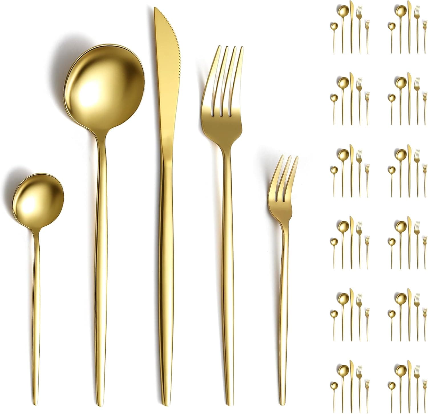 Evanda Juego de Cubiertos de Oro 60 Piezas para 12, Acero Inoxidable Chapado en Oro Titanio, Cuchillos Tenedores Cucharas para Bodas y Fiestas