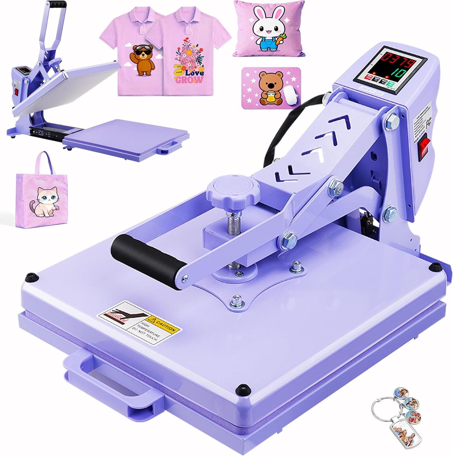 Prensa caliente deslizante de 38 x 38 cm, prensa de calor plana para camisetas, prensa de transferencia, máquina de sublimación digital industrial para sublimación en camisetas, para bricolaje (morado