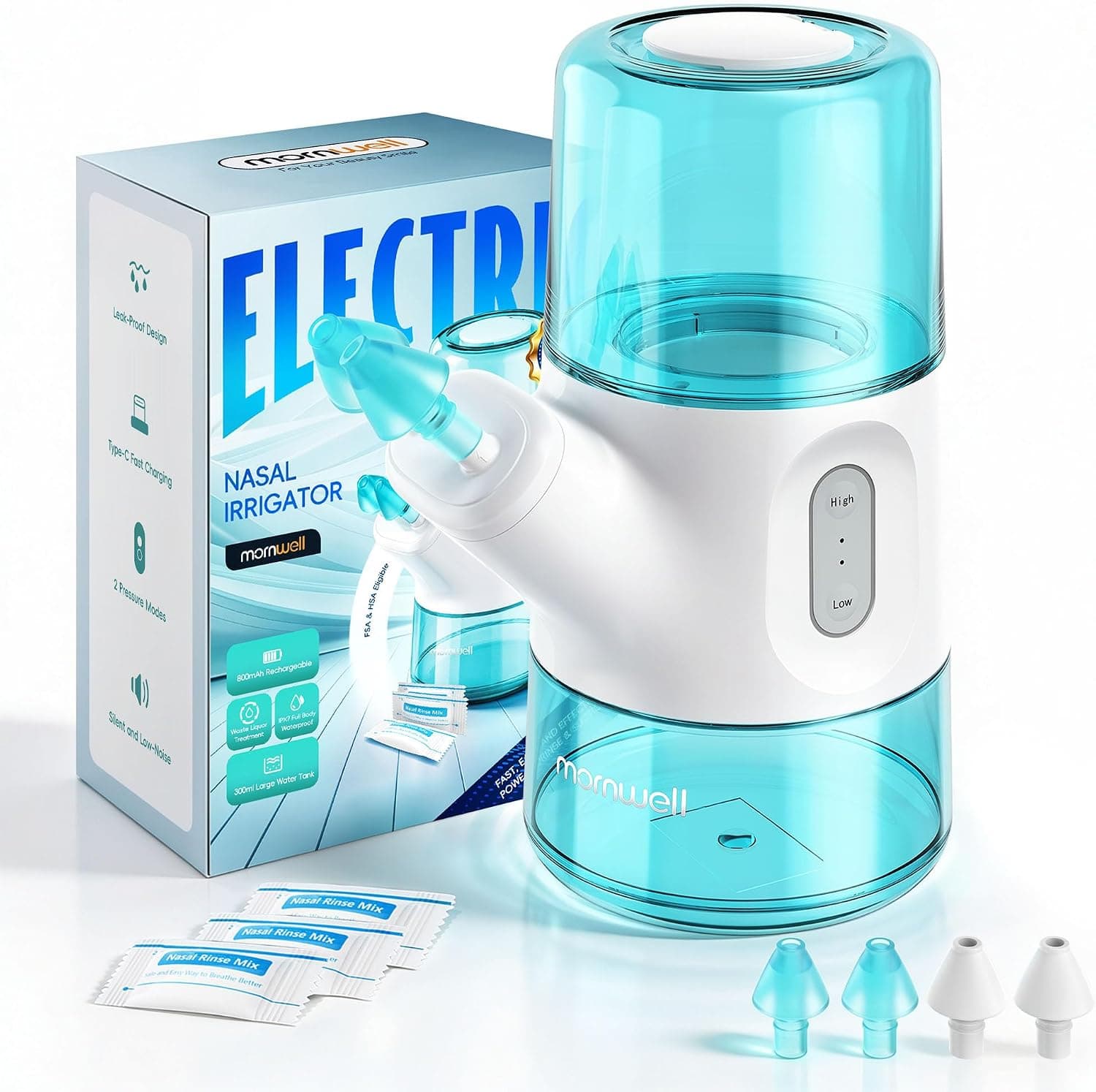 Mornwell Irrigador Nasal Eléctrico, Lavado Nasal Depósito 300ml