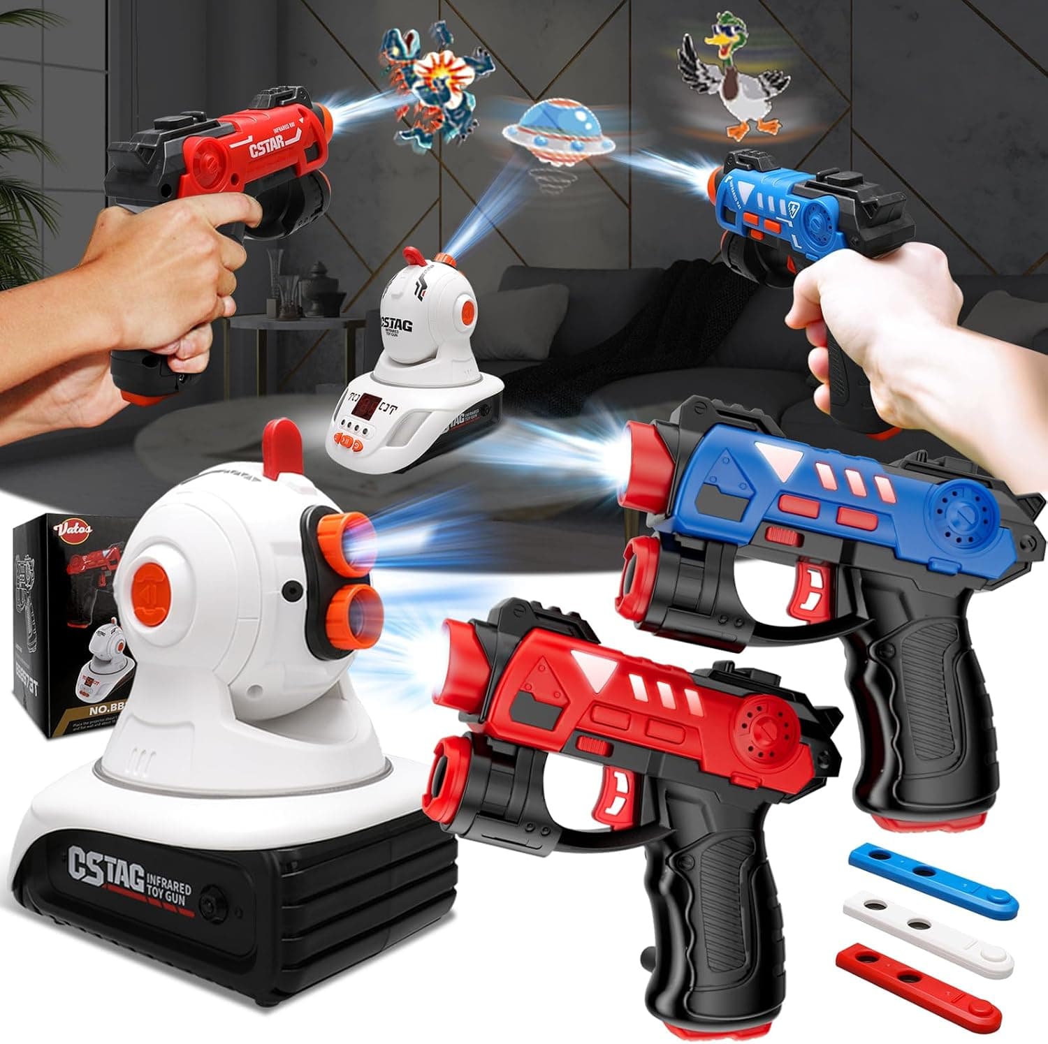 Vatos Juego de Láser Infrarrojo con Proyector - Pistola láser infrarroja de 2 Jugadores para niños Mayores de 3 años, Emocionante Actividad Familiar Juguete para Niños Edad 4 5 6 7 Niños Niñas Regalo