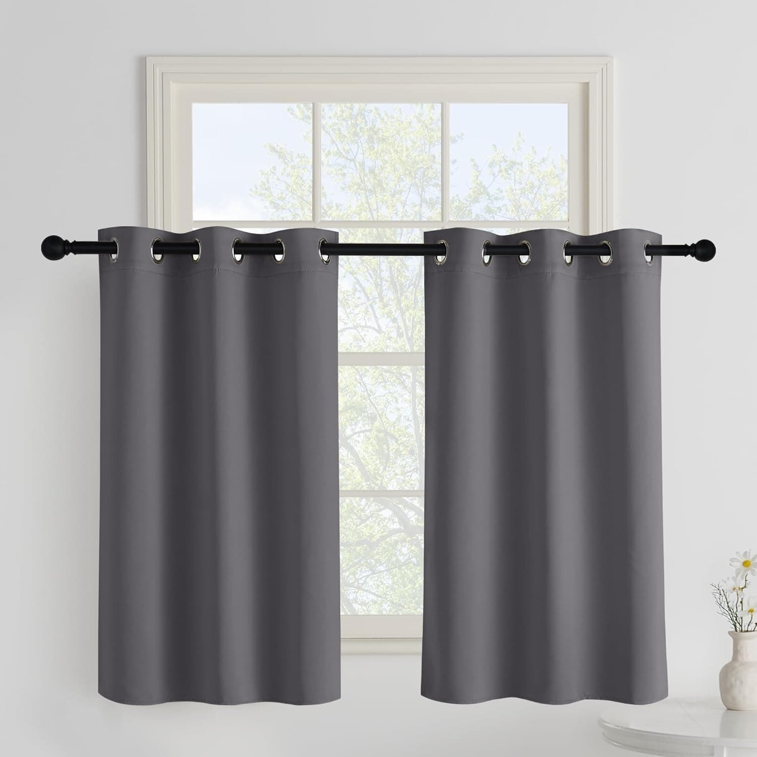 PONY DANCE Cortinas Grises Opacas Cortas para Ventanas 2 Piezas