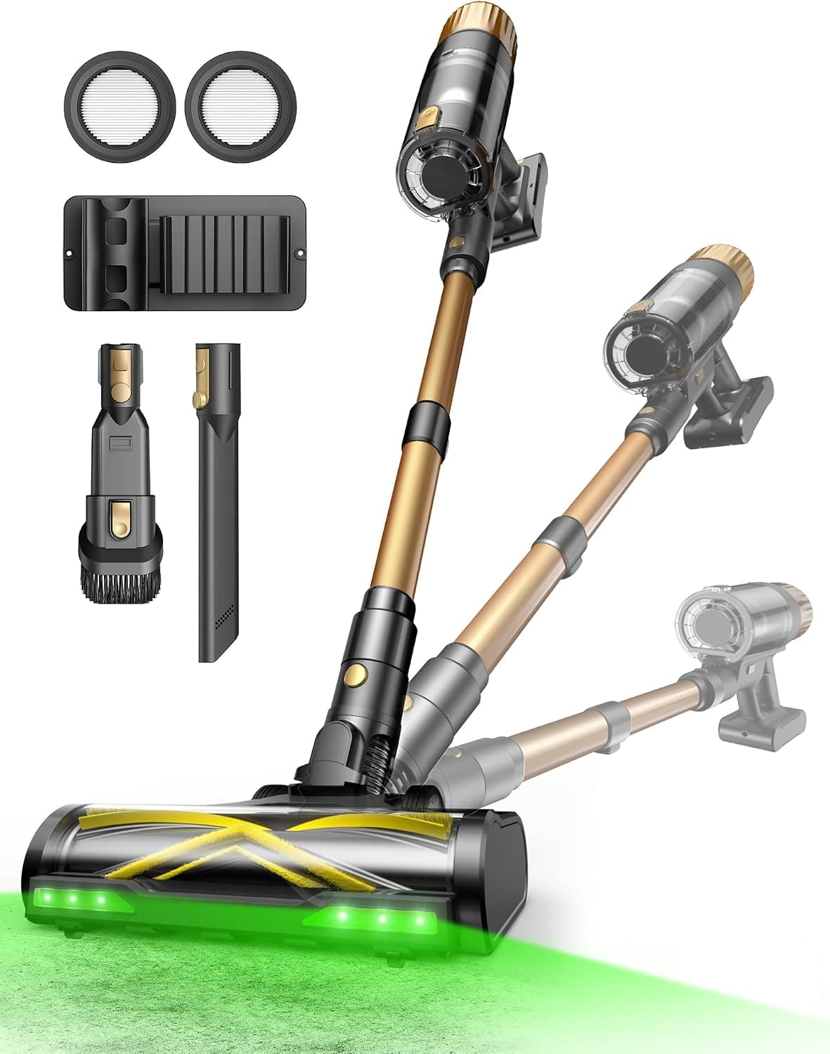 Ultenic Aspiradora Escoba sin Cable 50Kpa 65Min, Aspirador Vertical Autoportante con Luz LED, 6 Filtros HEPA, Anti-Enredos, para Pelo de Mascotas, Suelo Duro y Alfombras