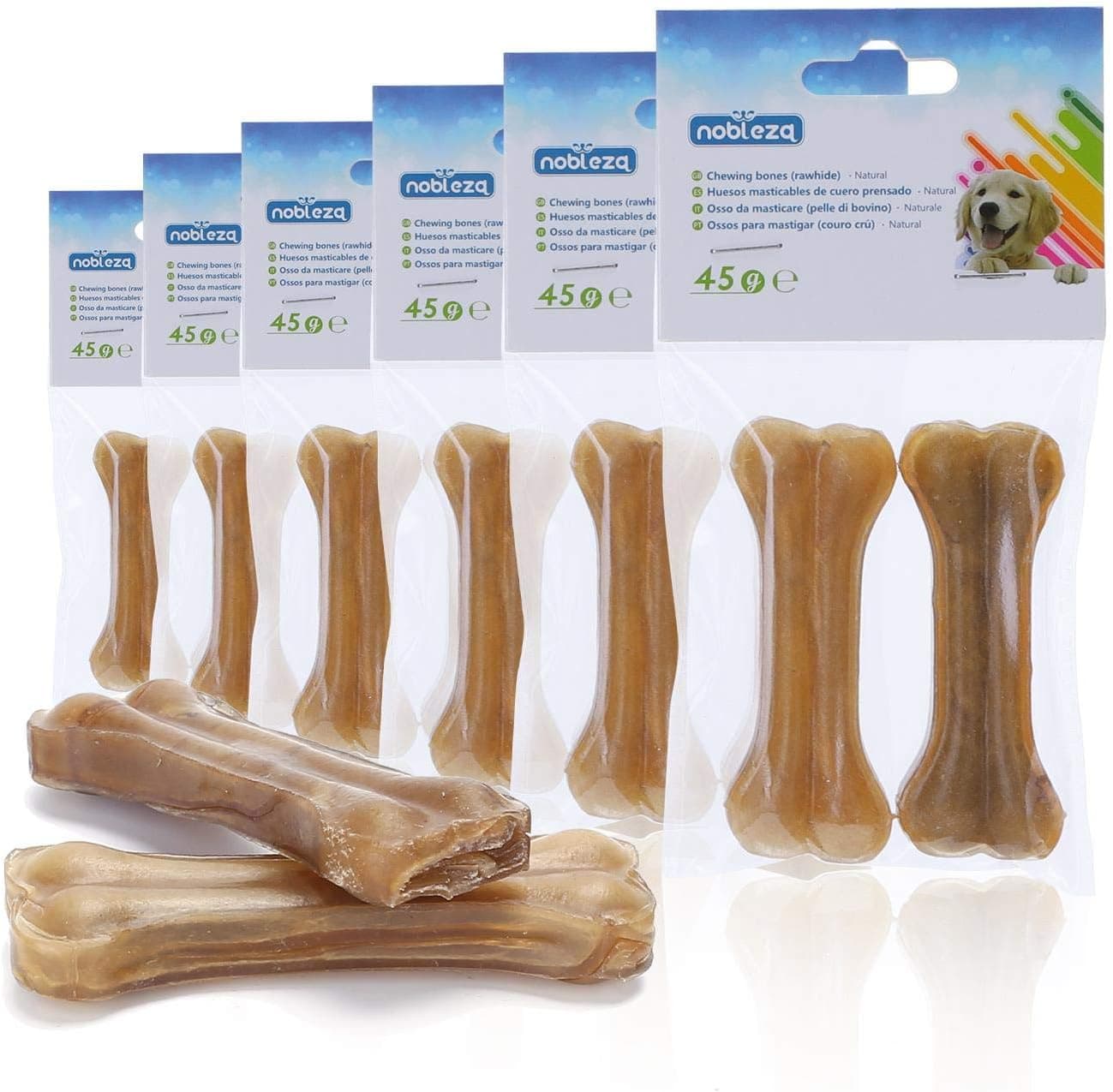 Nobleza - Hueso Prensado para Perros Fortalecedor de Dientes Stick Dental Dog Snack, Hueso de Nudillos de Cuero Crudo, Hueso para morder, 7.6cm,12pcs