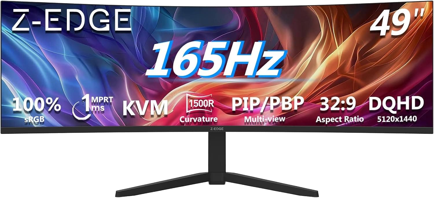 Z-Edge Monitor Gaming 49 Pulgadas 144 Hz, IPS, DQHD 5120 x 1440 Pantalla 32:9, FreeSync, Altura/Inclinación Ajustables,Giratorio, Pip/PBP, 10 bits, 400 CD/m², USB tipoC 65 W/HDMI2.1/DP1.4